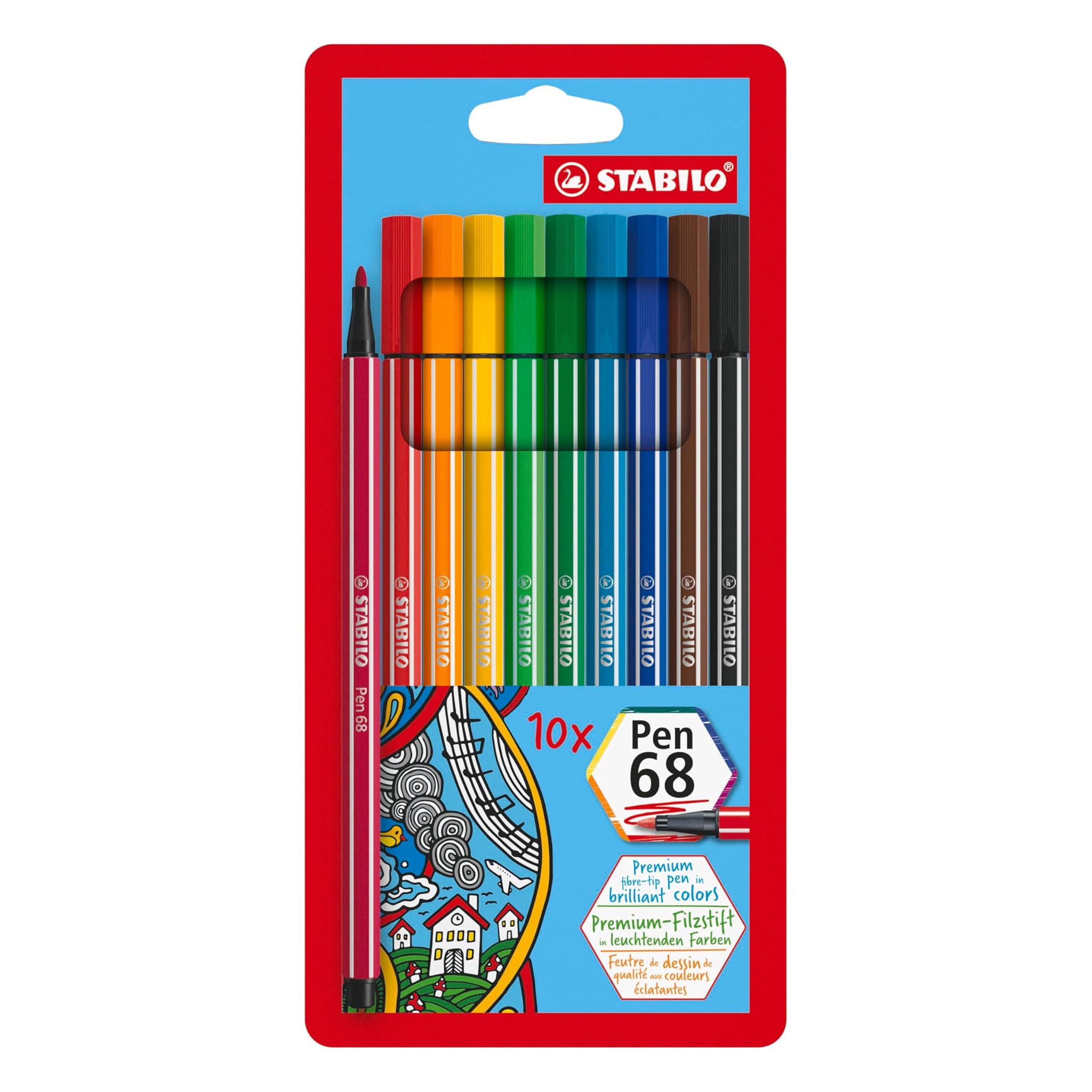 Stabilo Pen 68 - Pennarello Premium - 10 Colori Assortiti