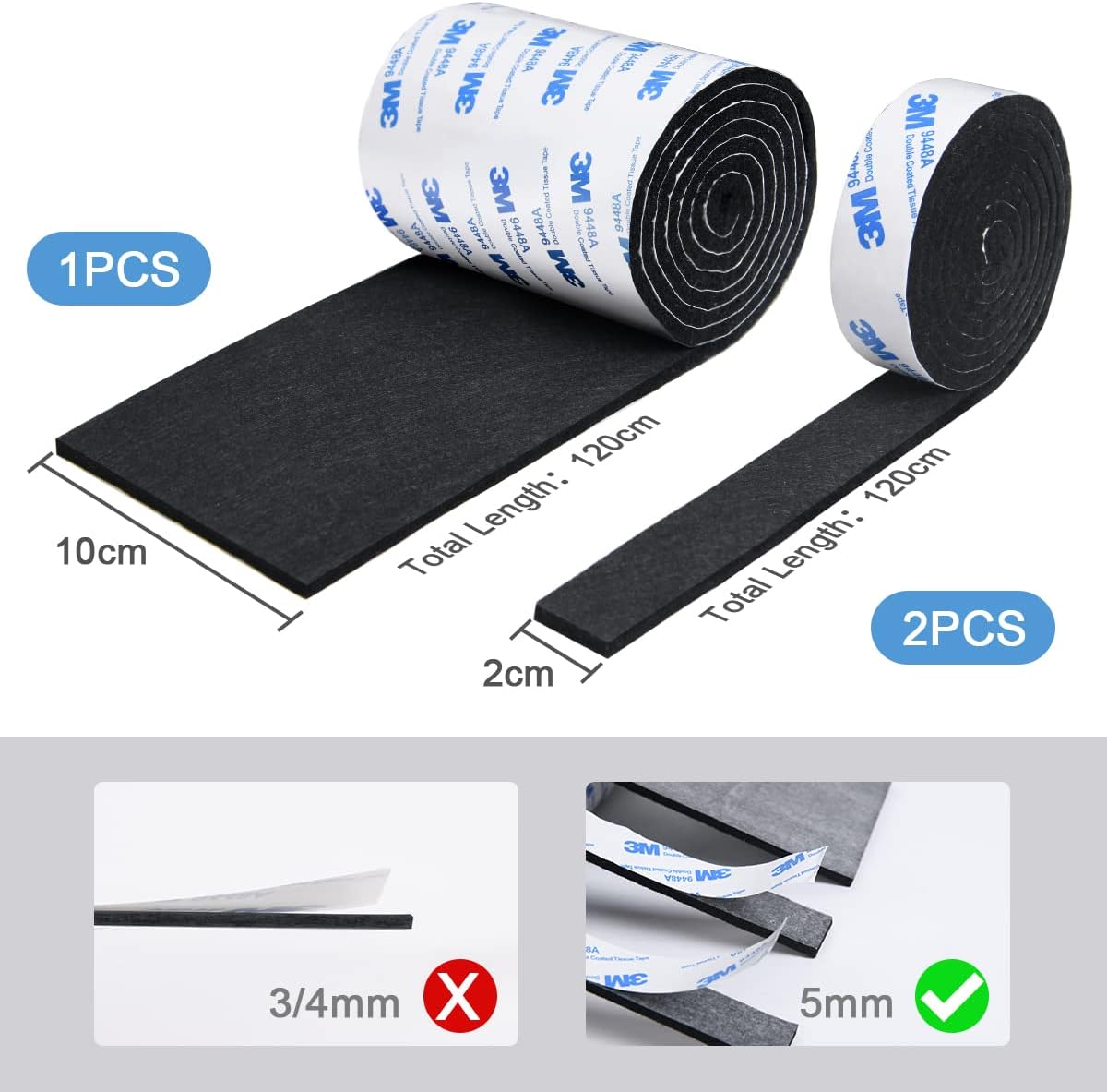 Vicloon Feltro Autoadesivo 120cm - 3 Rotoli, Nero - immagine 2