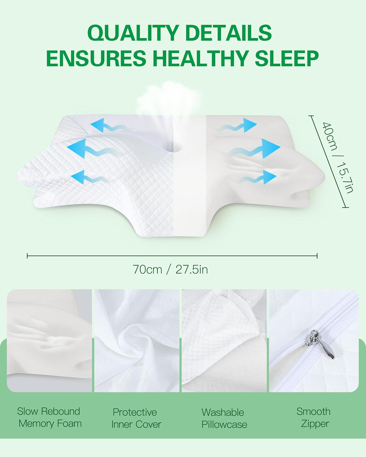 Feyideo Cuscino Cervicale Ergonomico in Memory Foam 70x40 - immagine 7