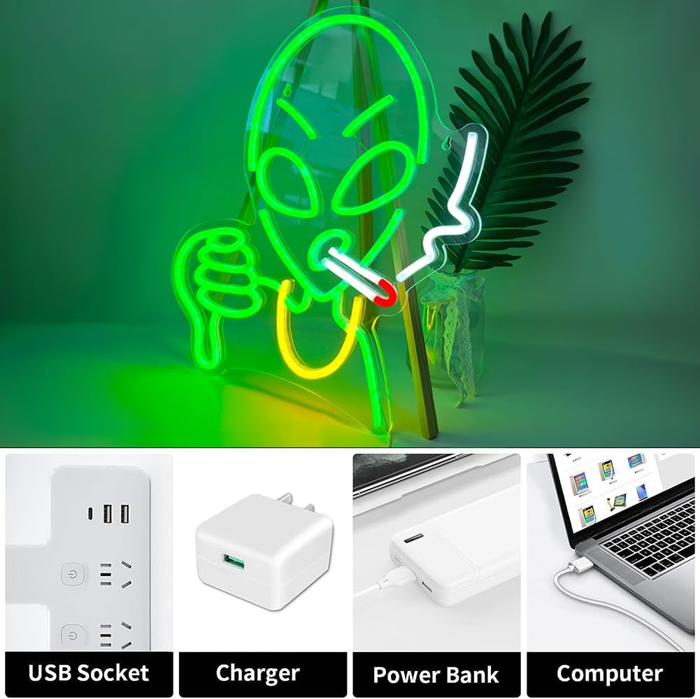 Luci Neon Aliene a LED - Insegna USB Green - immagine 4