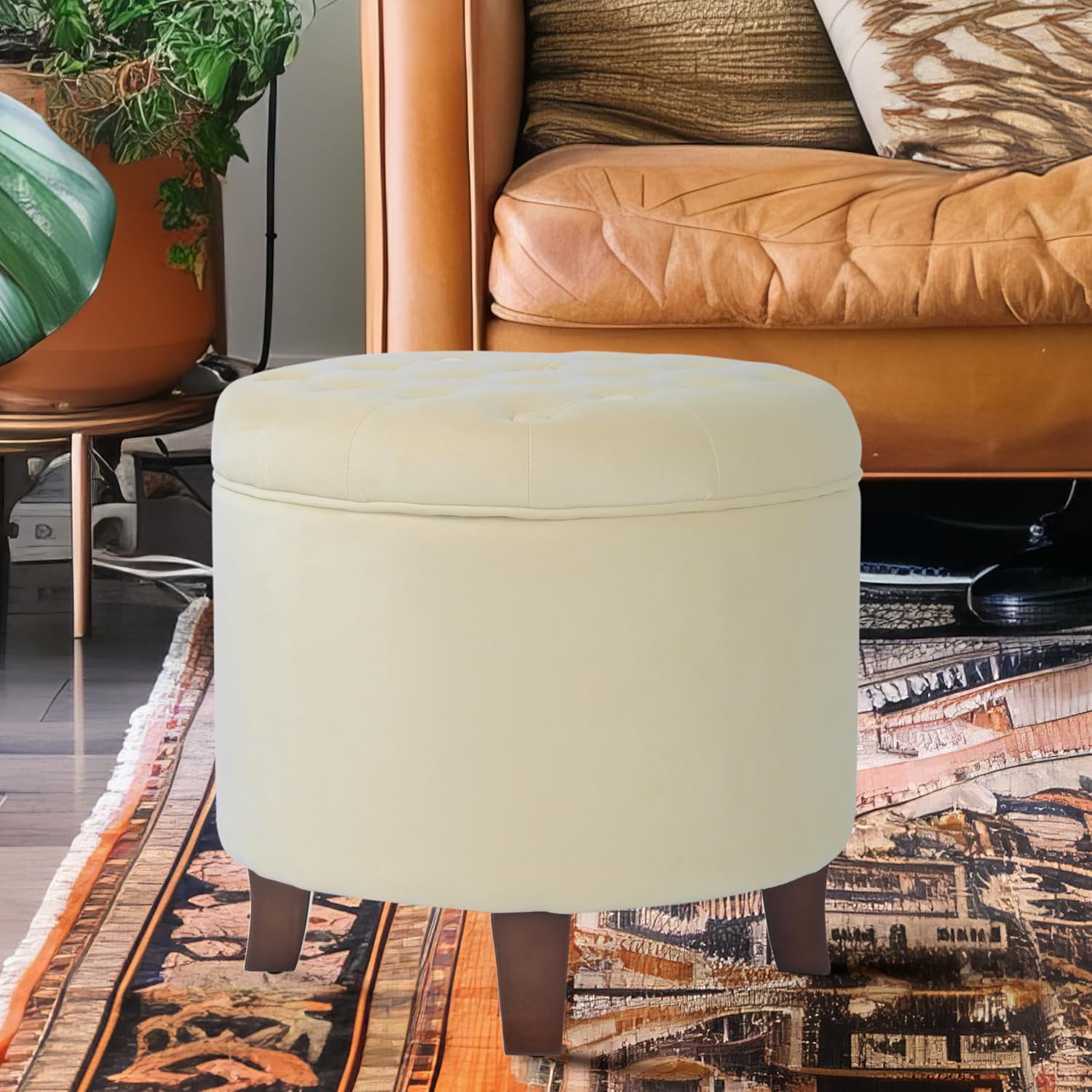 Homepop Pouf Contenitore in Velluto, Crema - immagine 4