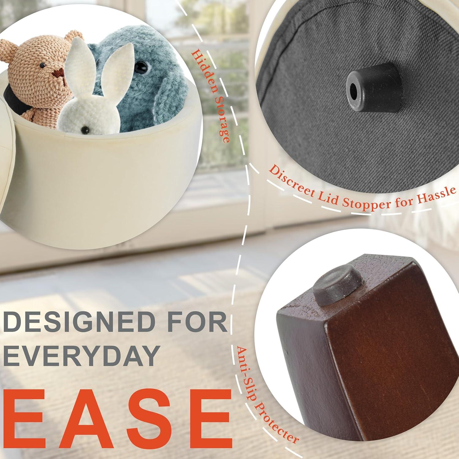 Homepop Pouf Contenitore in Velluto, Crema - immagine 5