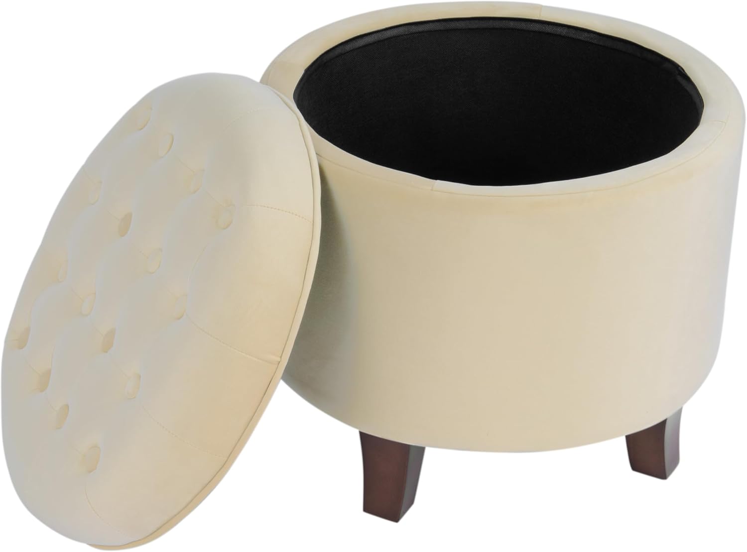 Homepop Pouf Contenitore in Velluto, Crema - immagine 6