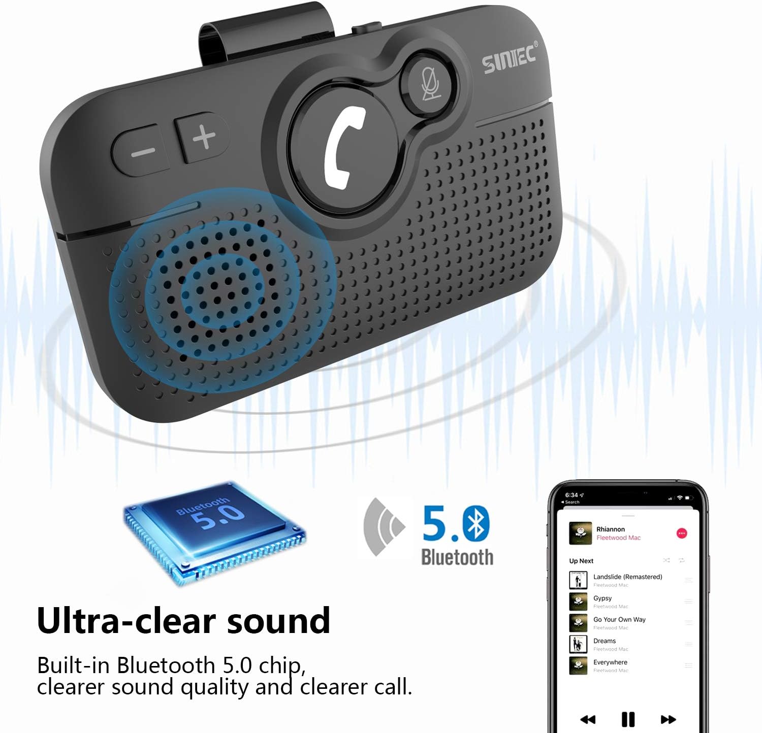 Sunitec Kit Vivavoce Bluetooth 5.0 per Auto - immagine 2