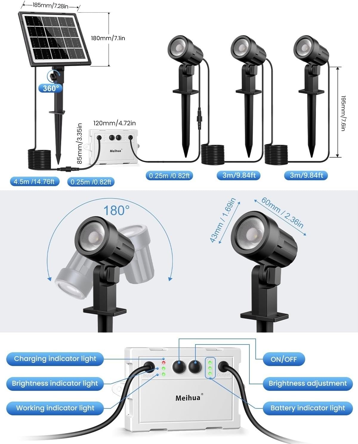 Meihua Faretto Solare Esterno 10 Colori IP66 - immagine 7
