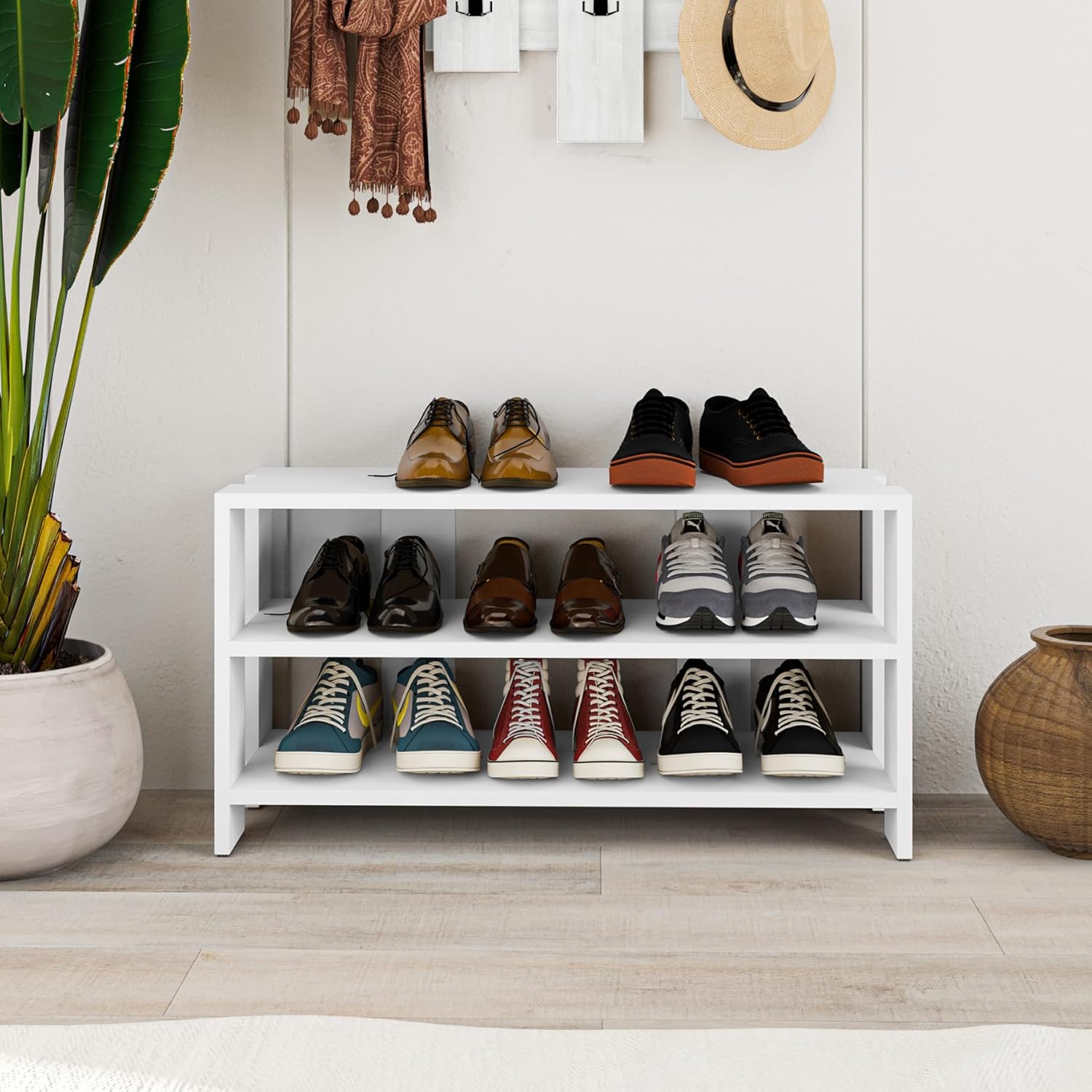 Banco Zapatero con 2 Estantes, Bianco - immagine 2