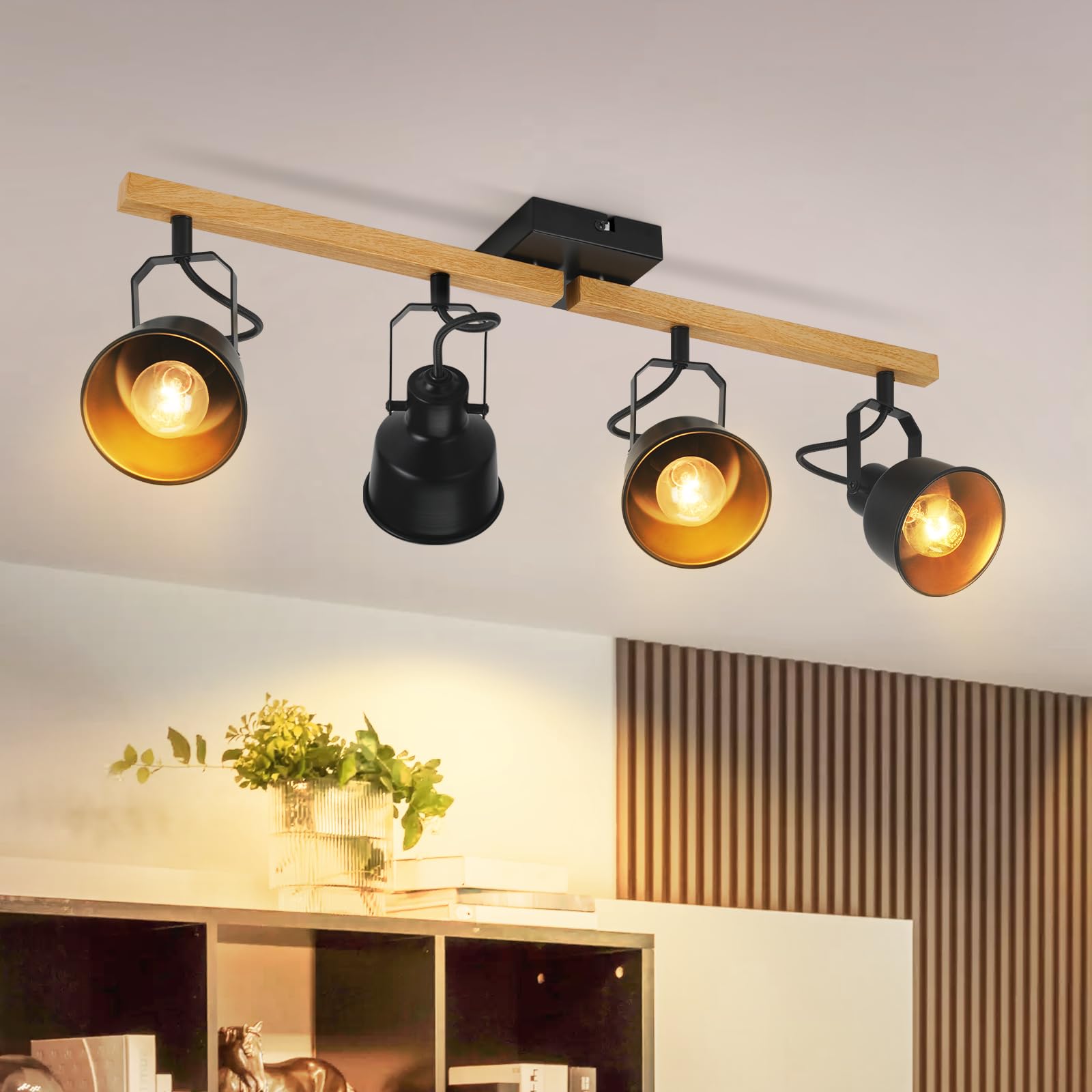 Gbly Faretto Soffitto 4 Fiamme Nero Vintage E14