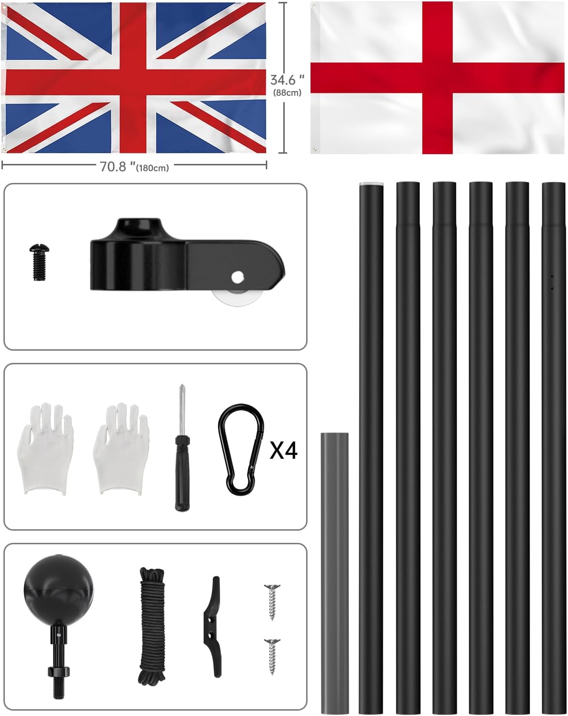 ZMTECH Kit Asta Portabandiera Sezionale 6m, Nera - immagine 3