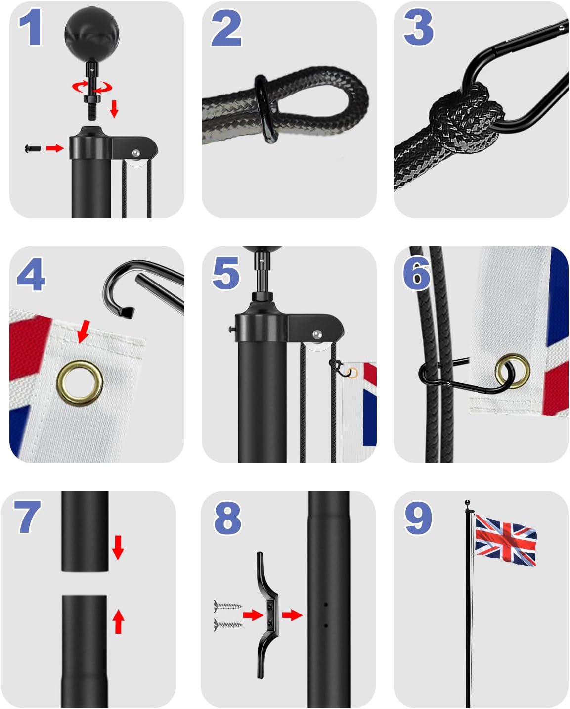 ZMTECH Kit Asta Portabandiera Sezionale 6m, Nera - immagine 4