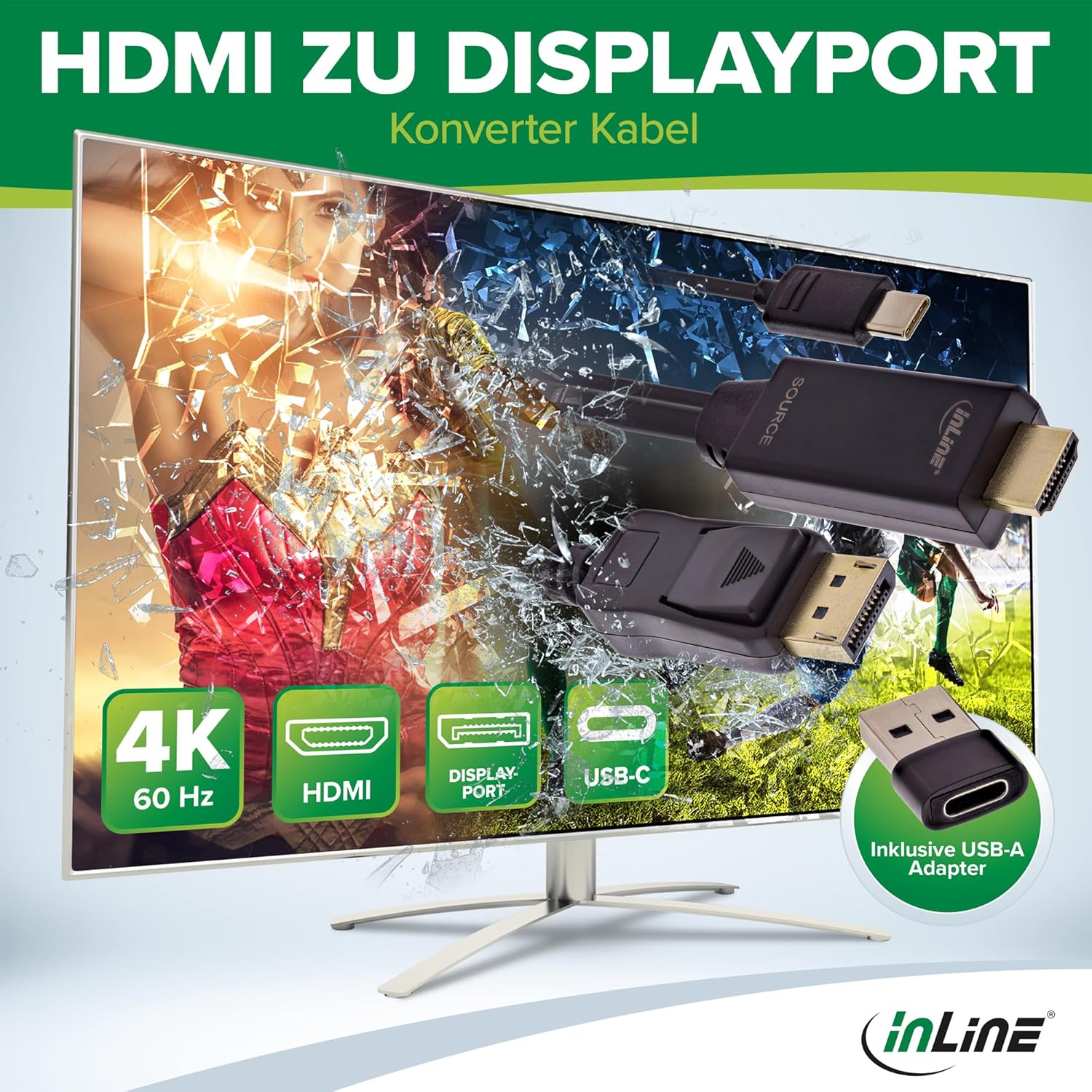Inline Cavo Convertitore HDMI a DisplayPort Attivo 1.5m - immagine 2