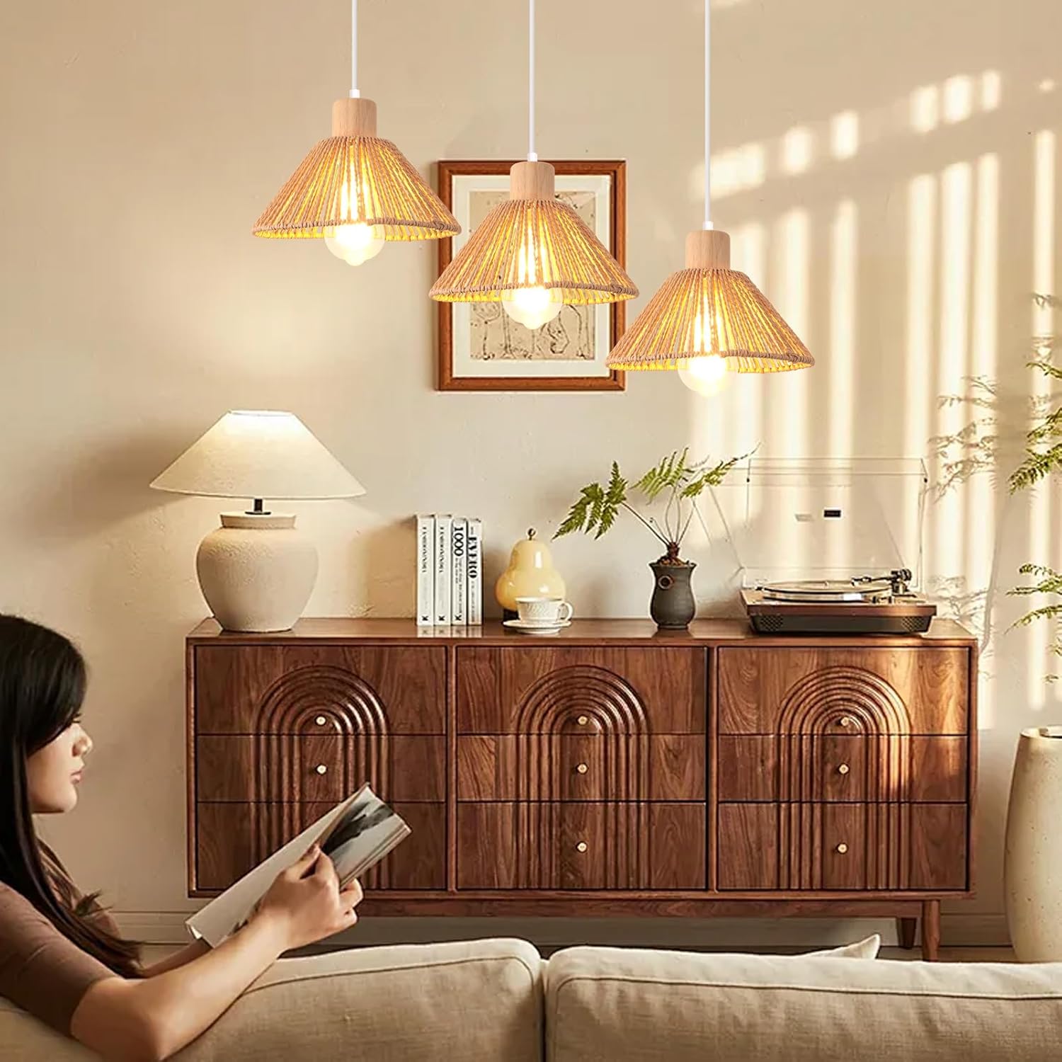 Idegu 3 Luci Lampada a Sospensione Retrò E27 - immagine 6