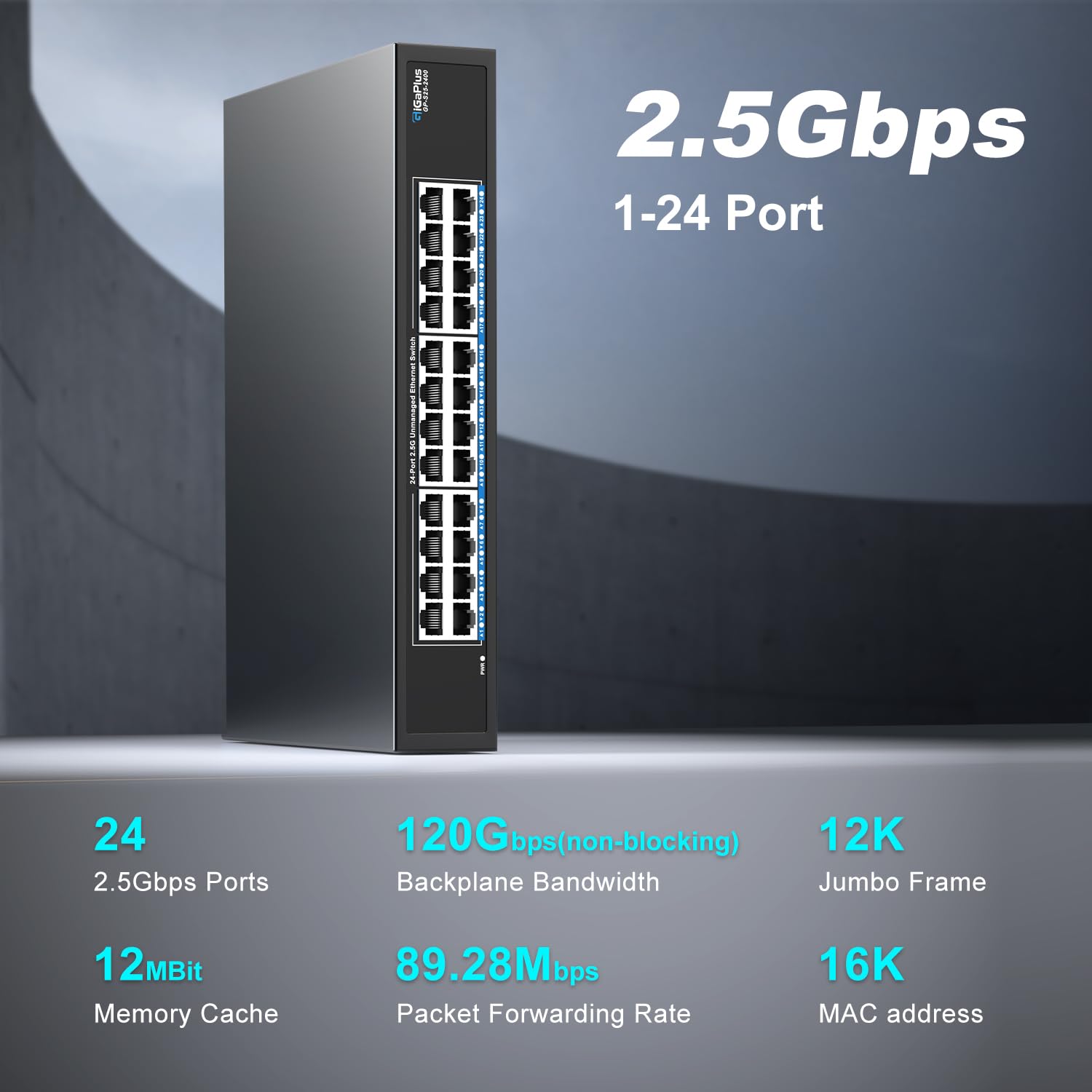 Switch Ethernet non gestito a 24 porte 2.5 Gb con 24 porte Base-T 2.5 Gbps, switch di rete GiGaPlus 2.5 Gbps per NAS/PC 2.5 Gbps, router WiFi6, AP wireless. Design senza ventola, Plug and Play - immagine 5