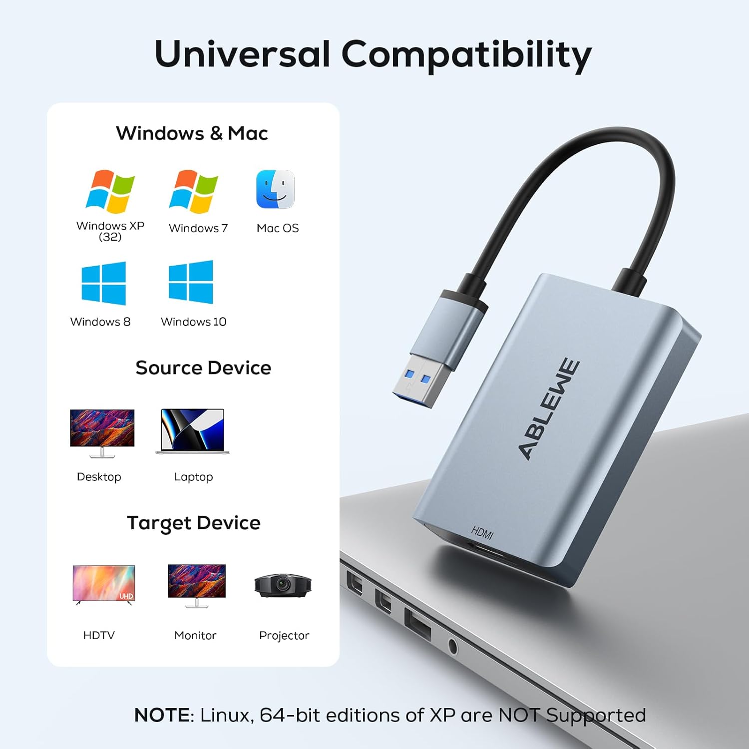 Ablewe Adattatore USB a HDMI in Alluminio - immagine 3