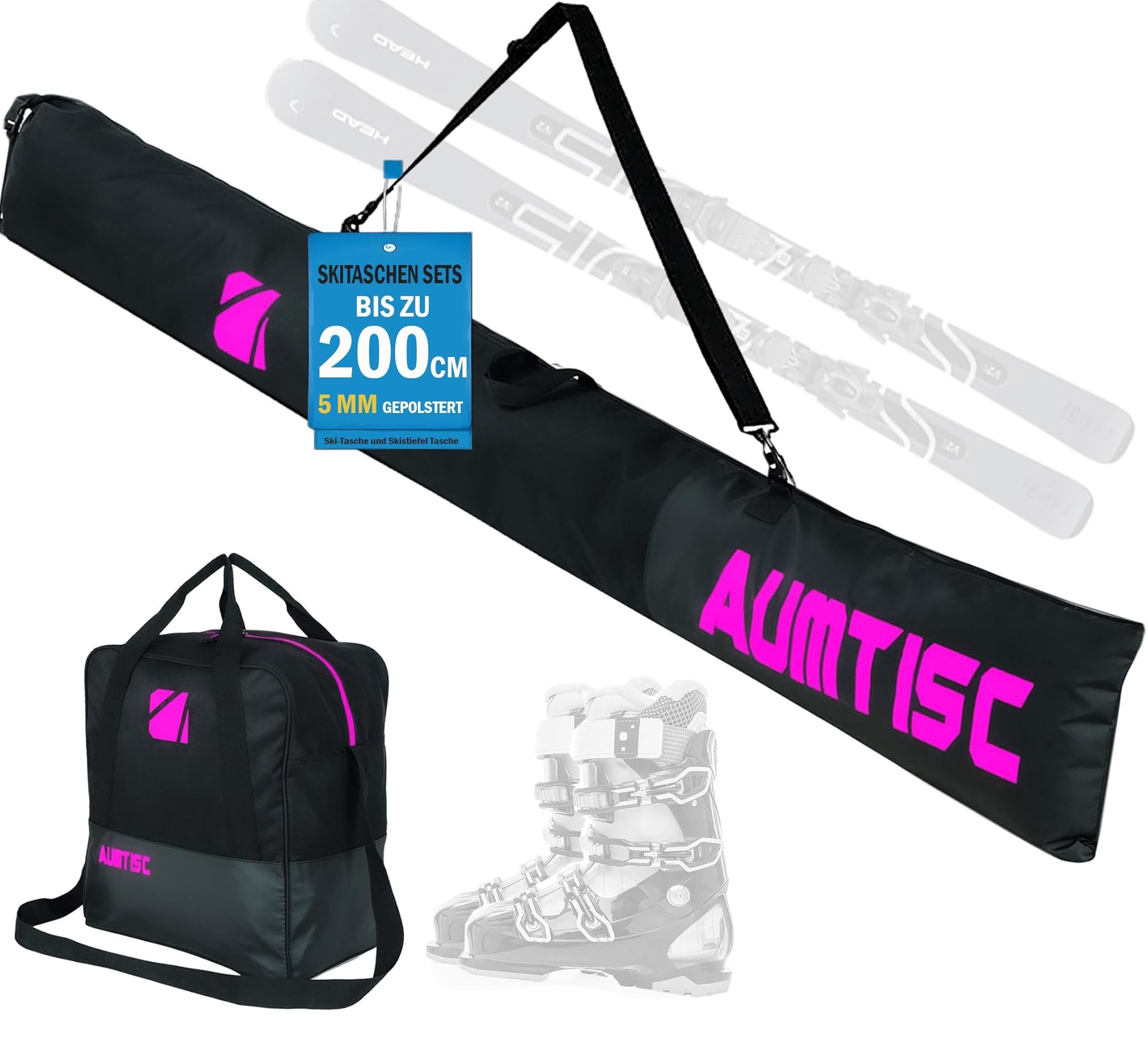 AUMTISC Sacca Portasci E Sacca Barca Combinate E Imbottite per 1 Paio di Scarponi Sacca Portasci con Lunghezza Regolabile Fino A 200 Cm