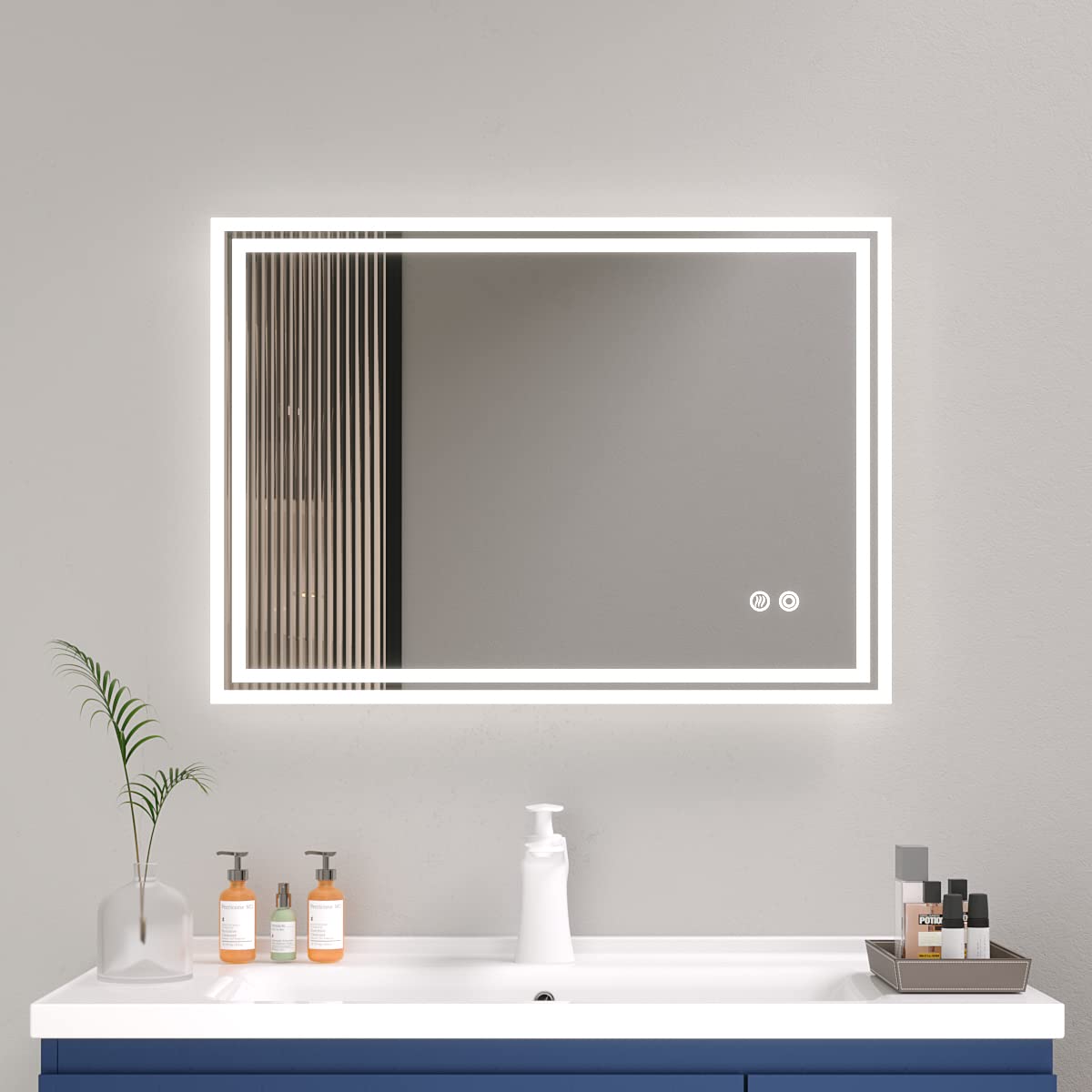 Specchio Bagno LED 70x50cm con Luci e Anti-appannamento