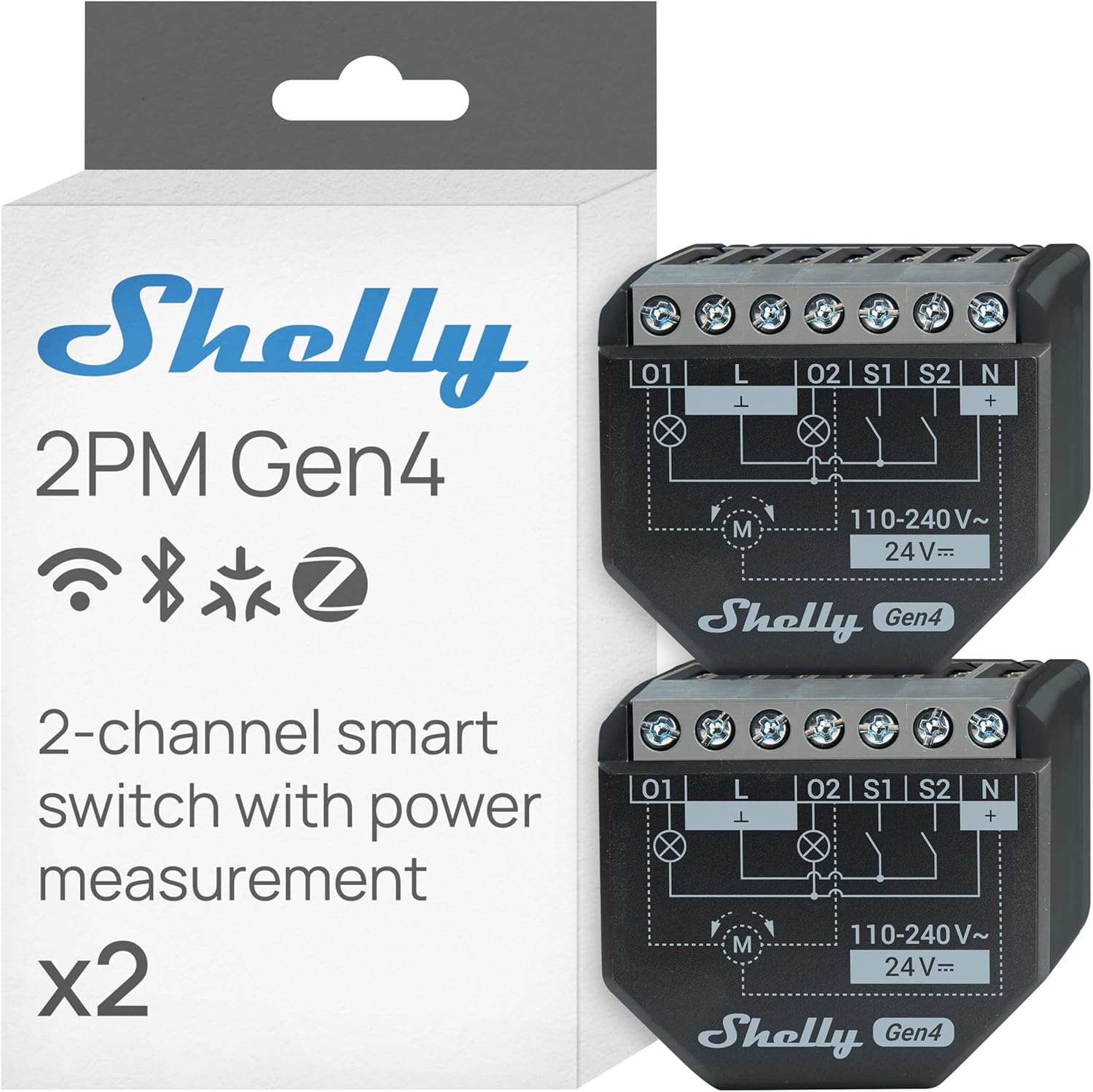 Shelly 2PM Gen4 - Relè Intelligente Wi-Fi 16A (2 Pezzi)