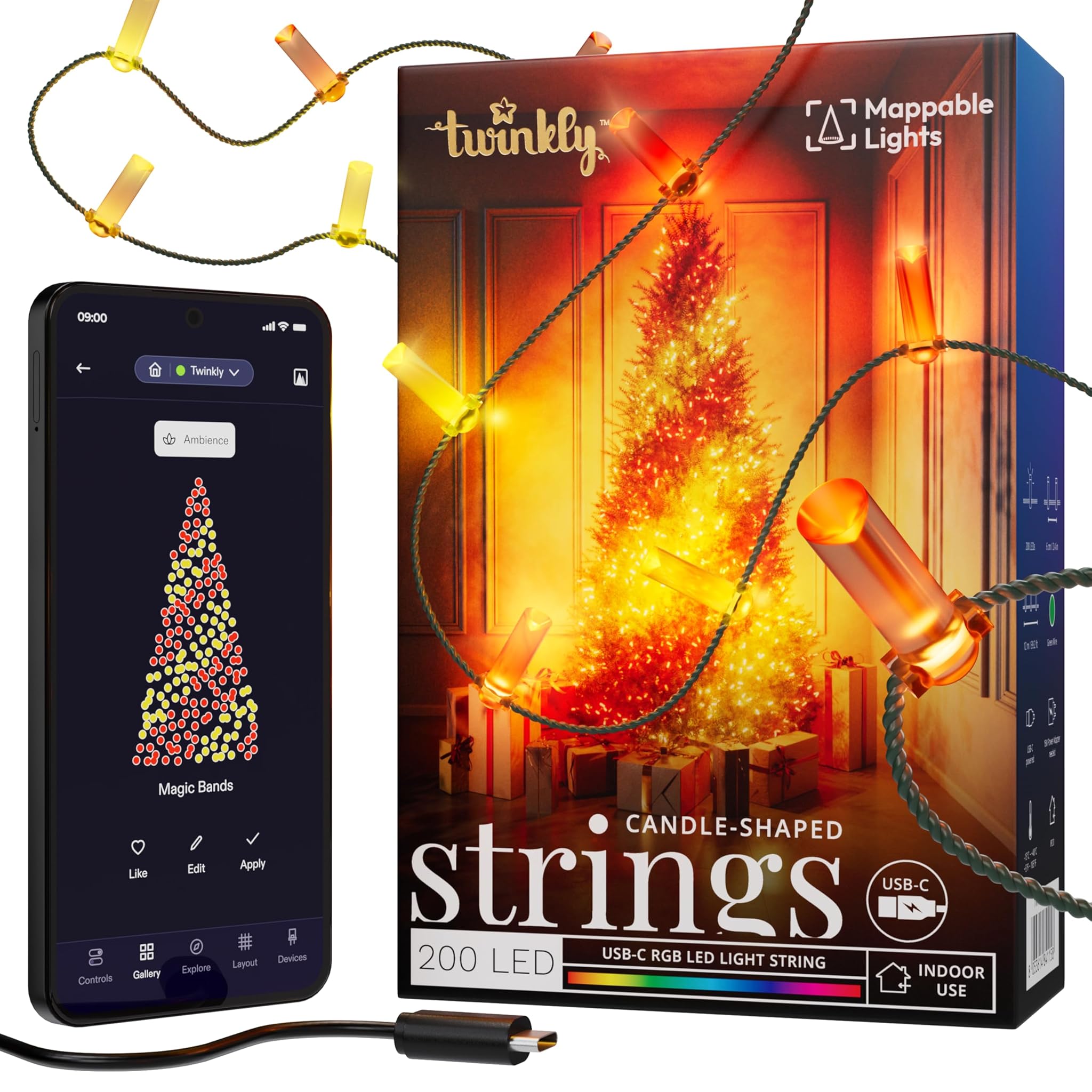 Twinkly Strings USB-C Candle 200 LED RGB 12m