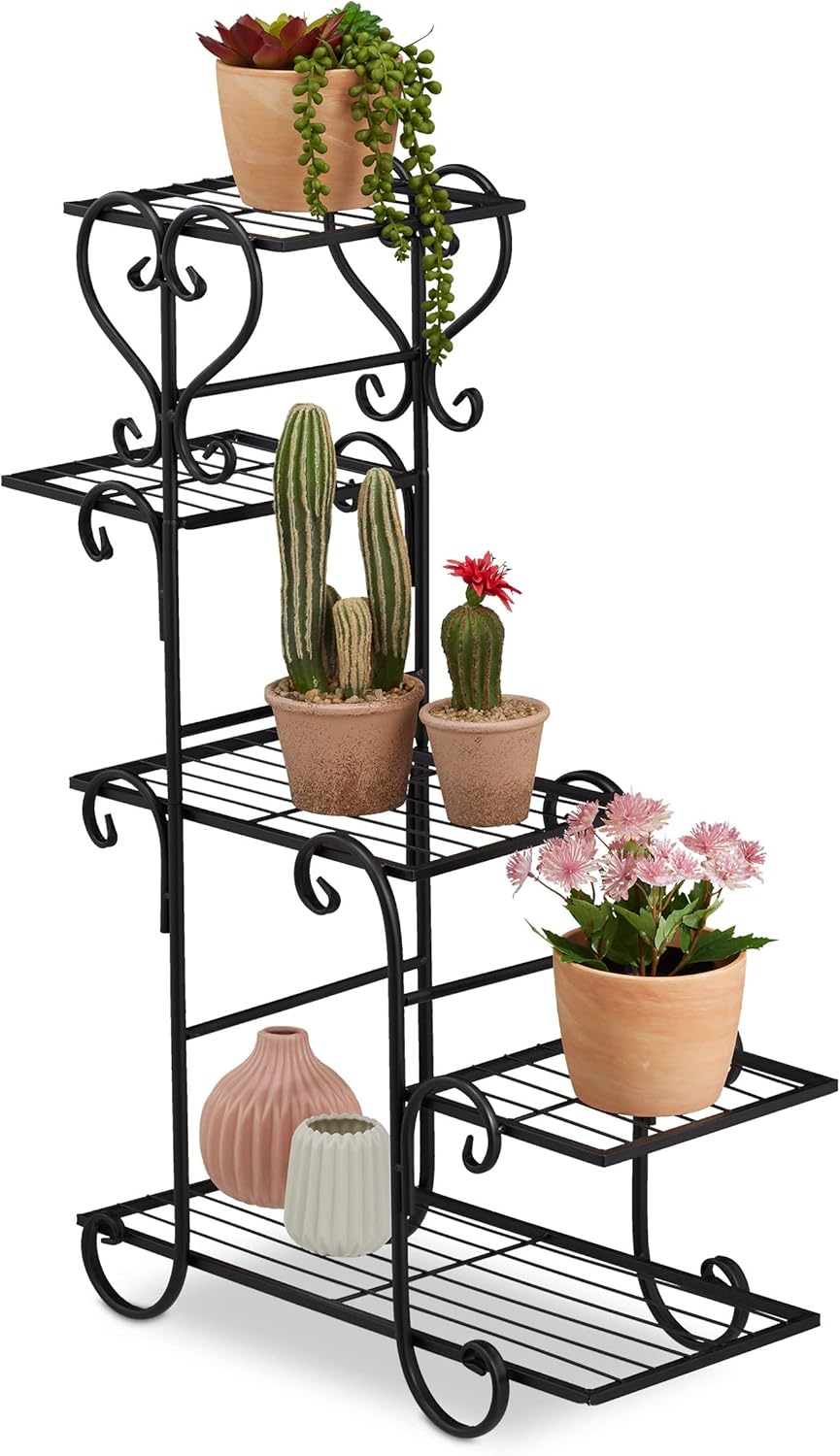 Relaxdays Scaffale Portavasi 5 Ripiani 75x56x23cm Nero - immagine 1
