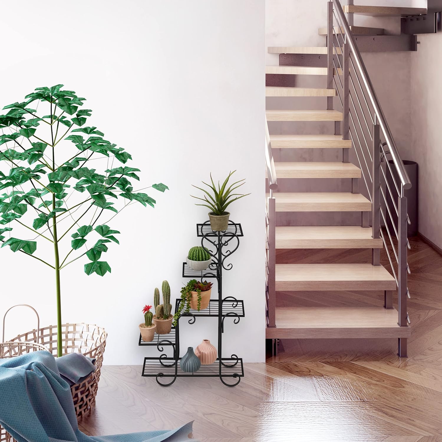 Relaxdays Scaffale Portavasi 5 Ripiani 75x56x23cm Nero - immagine 2