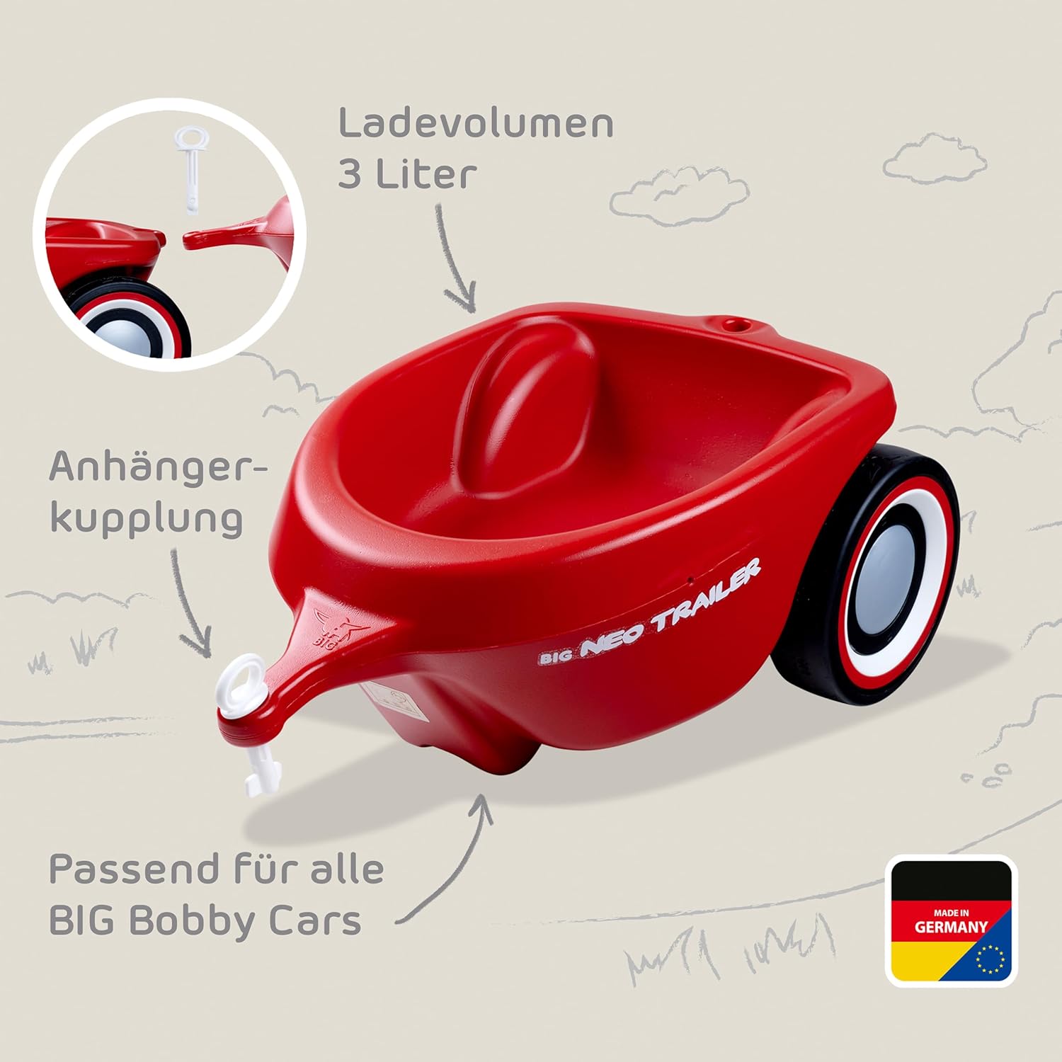 BIG-Bobby Neo Trailer - Rimorchio per Bobby Car, Rosso - immagine 4