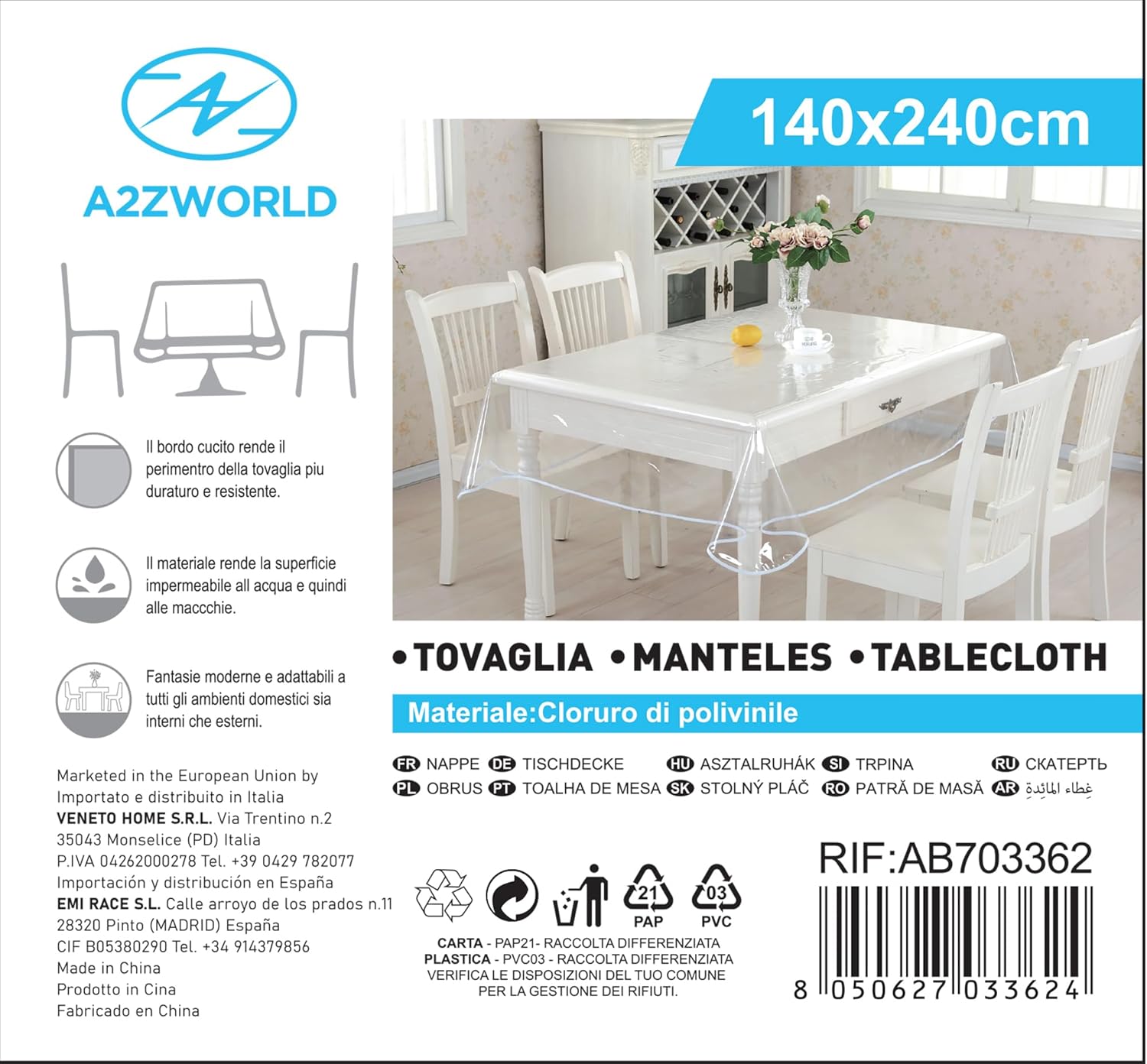 A2zworld Tovaglia PVC Trasparente 140x240cm - immagine 2