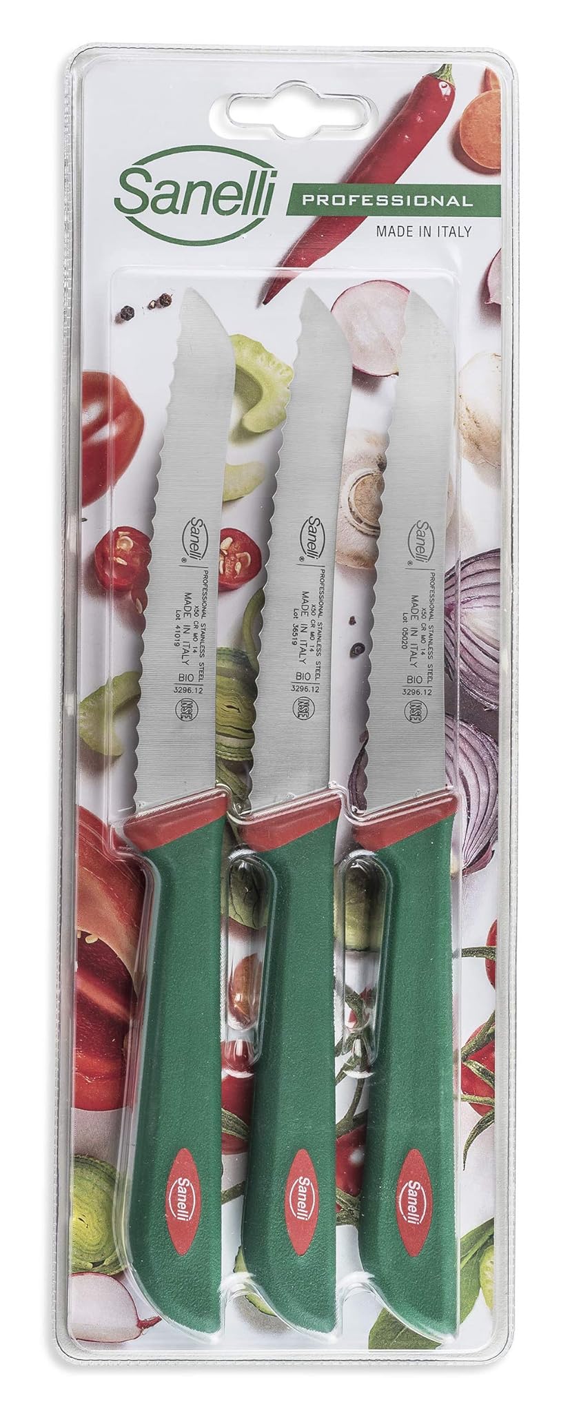 Sanelli Set 3 Coltelli Frutta e verdura Pomodoro seghettato cm.12