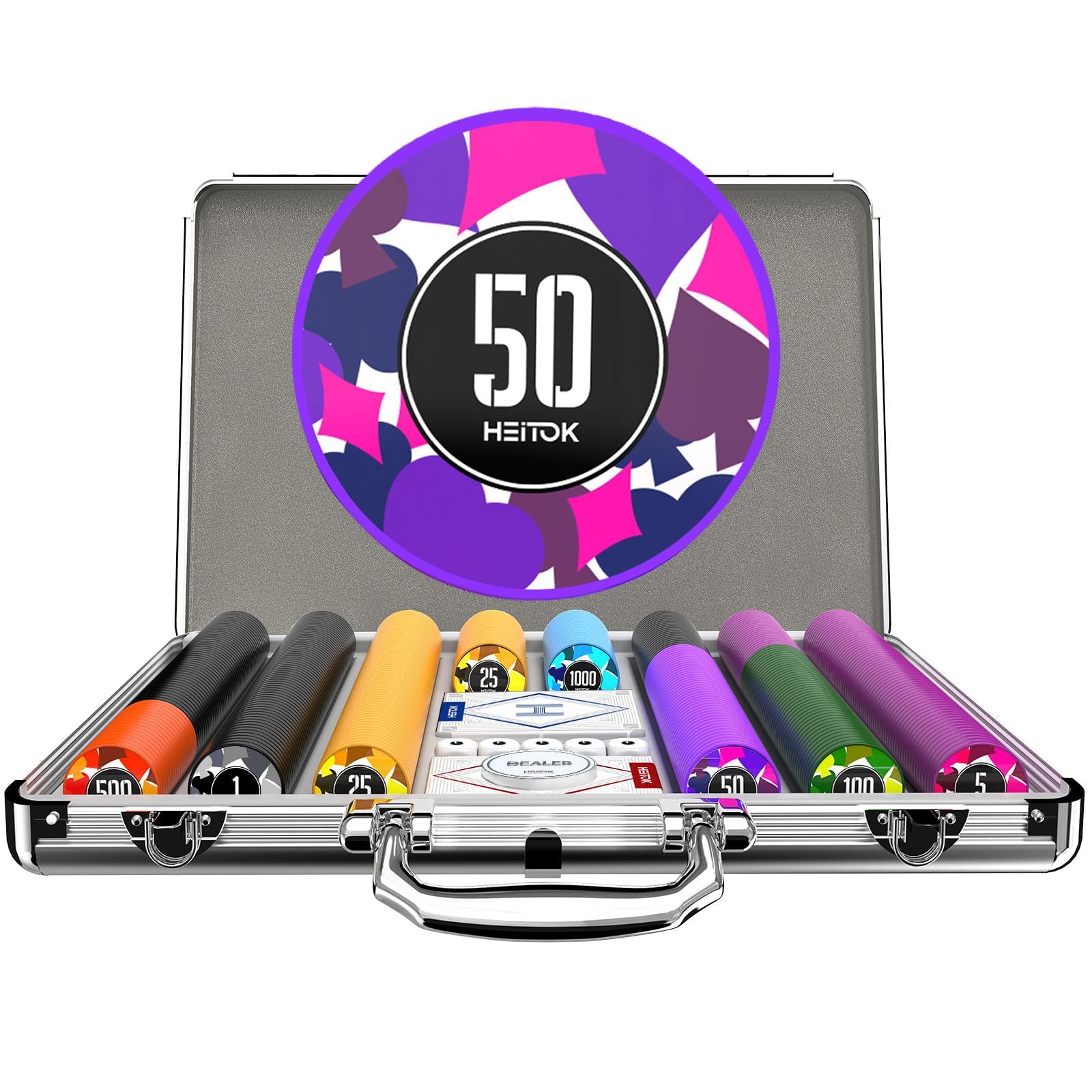 Heitok 500 Fiches da Poker 11.5g con Denominazioni