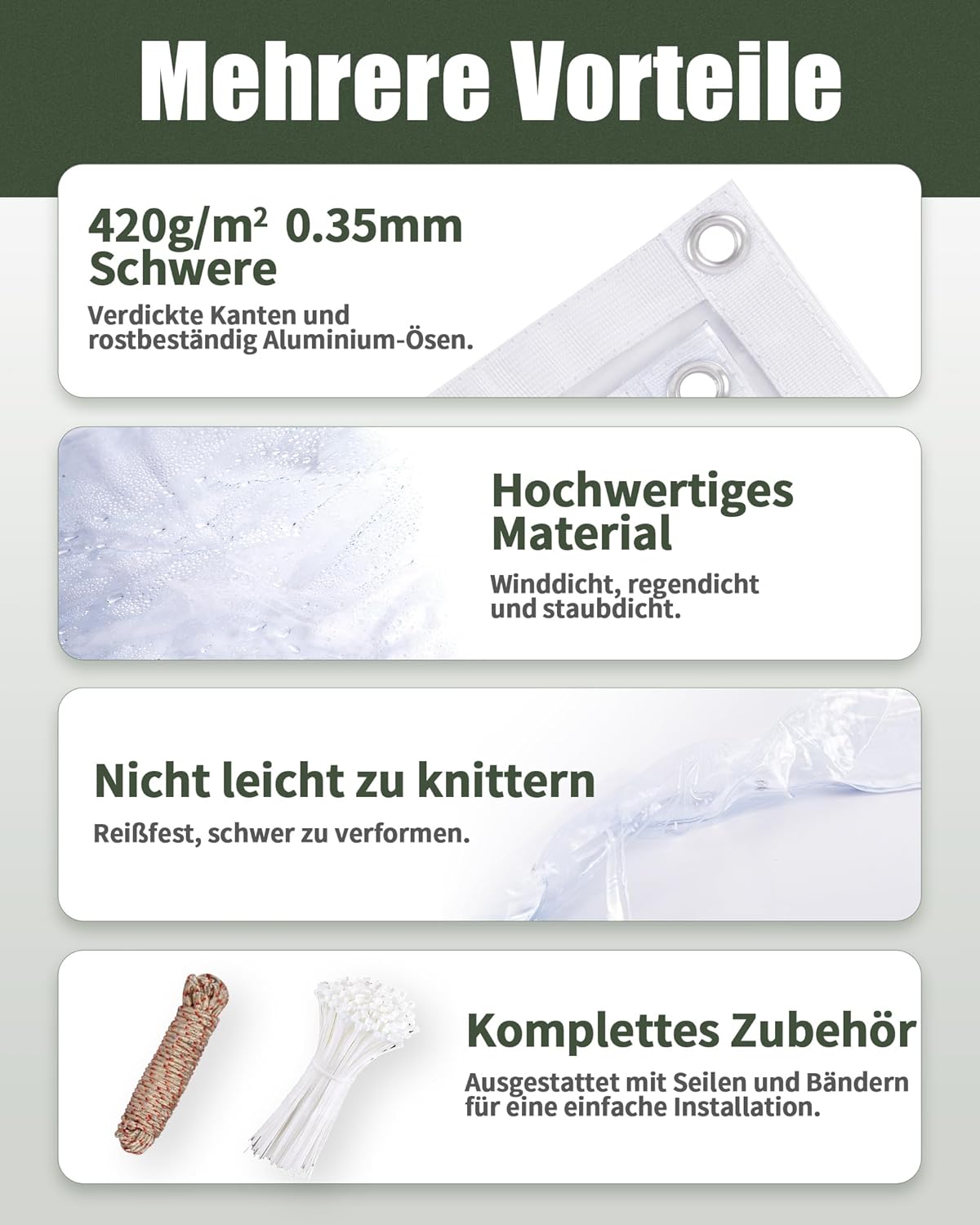 Telone Trasparente con Occhielli 1x2m, 420 g/m² - immagine 2