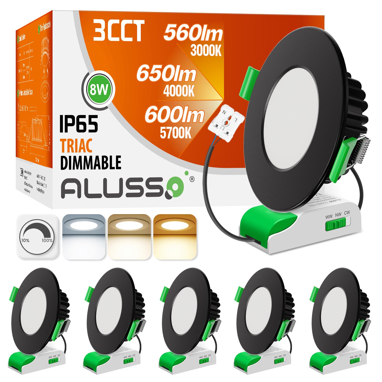 Alusso Faretto LED da incasso ultra piatto 8W, set 6