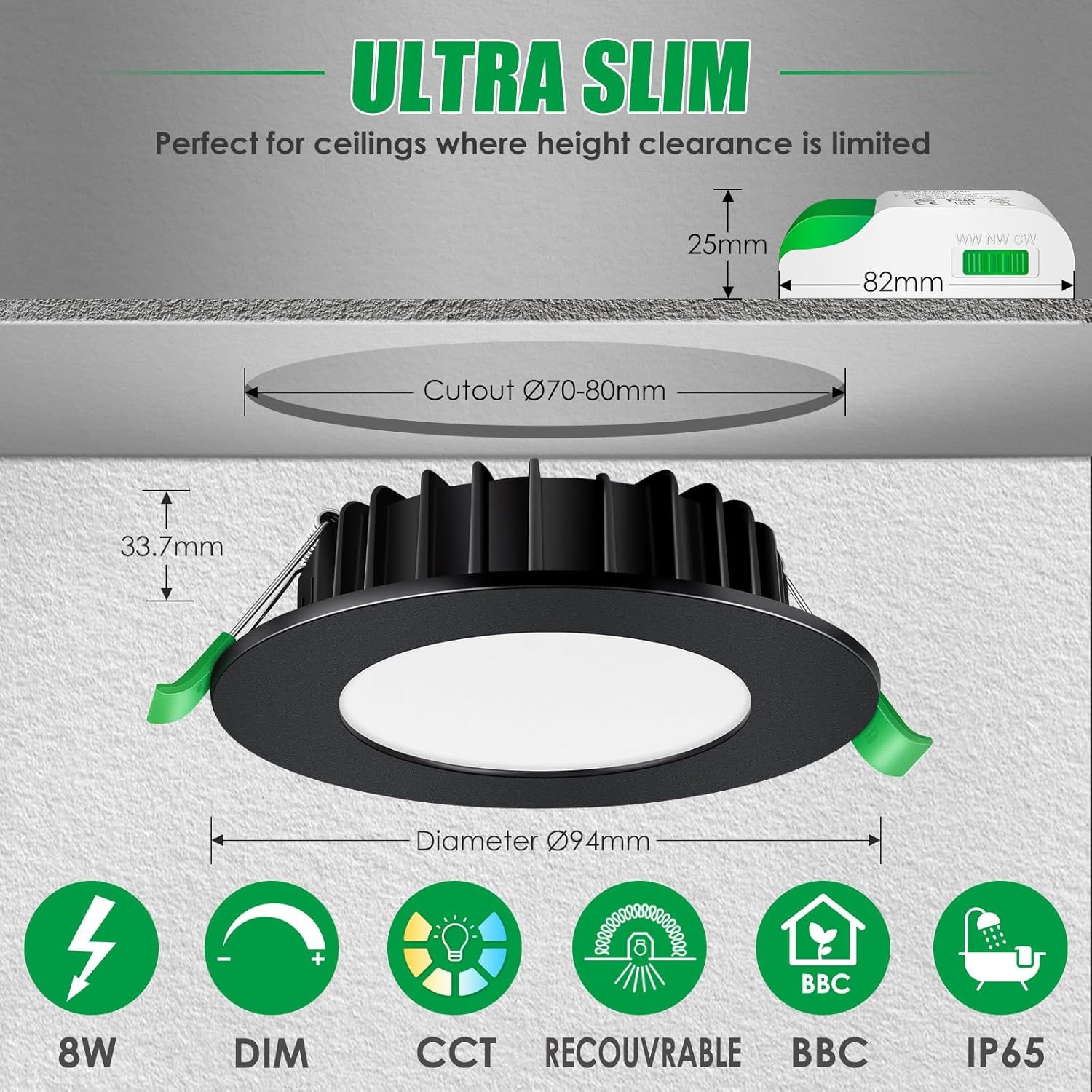 Alusso Faretto LED da incasso ultra piatto 8W, set 6 - immagine 2