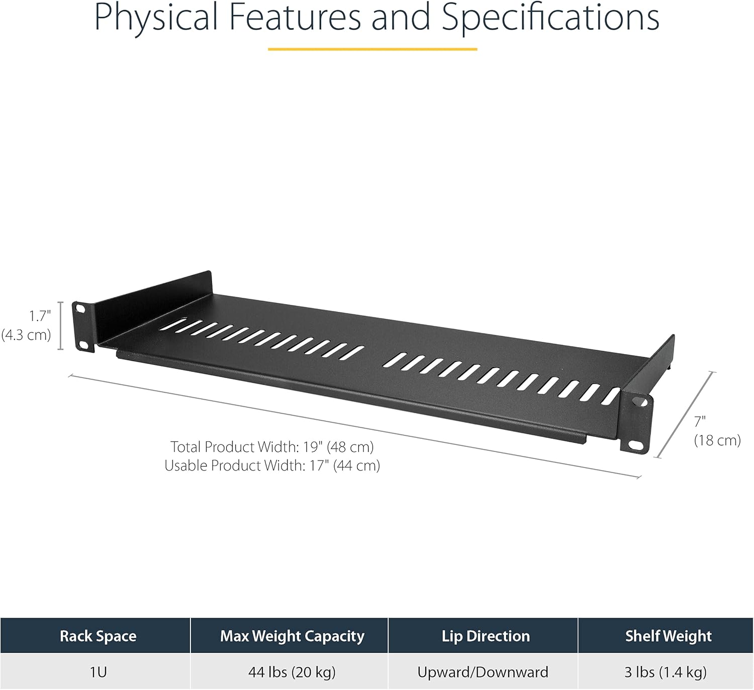 Startech.com Scaffale 1U per Server Rack 19" - Nero - immagine 2