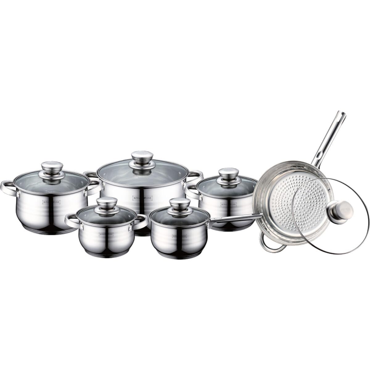 Royalty Line - Set 12 Pentole Acciaio Inox, Argento