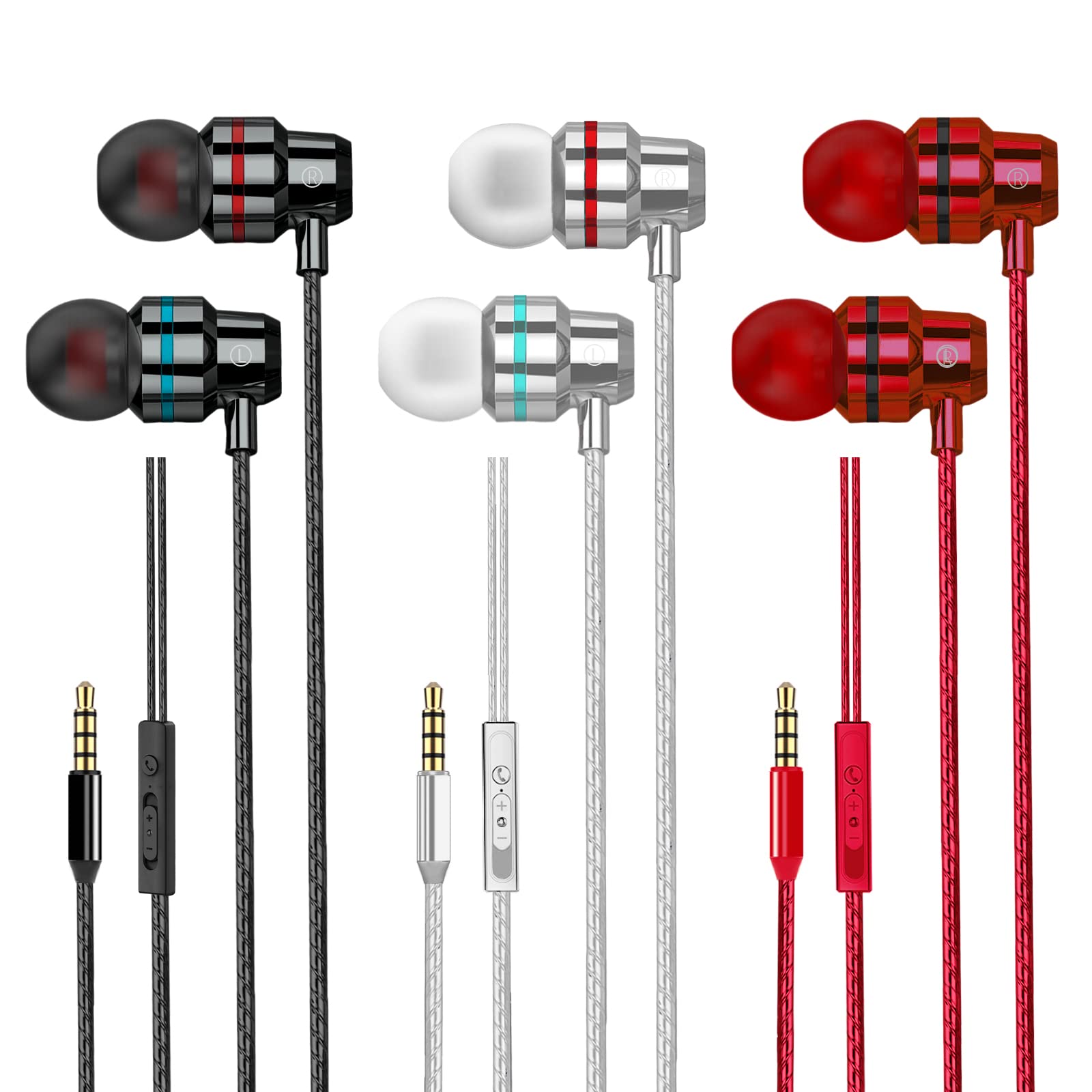 3 Pacco Auricolari In-Ear con Filo e Microfono