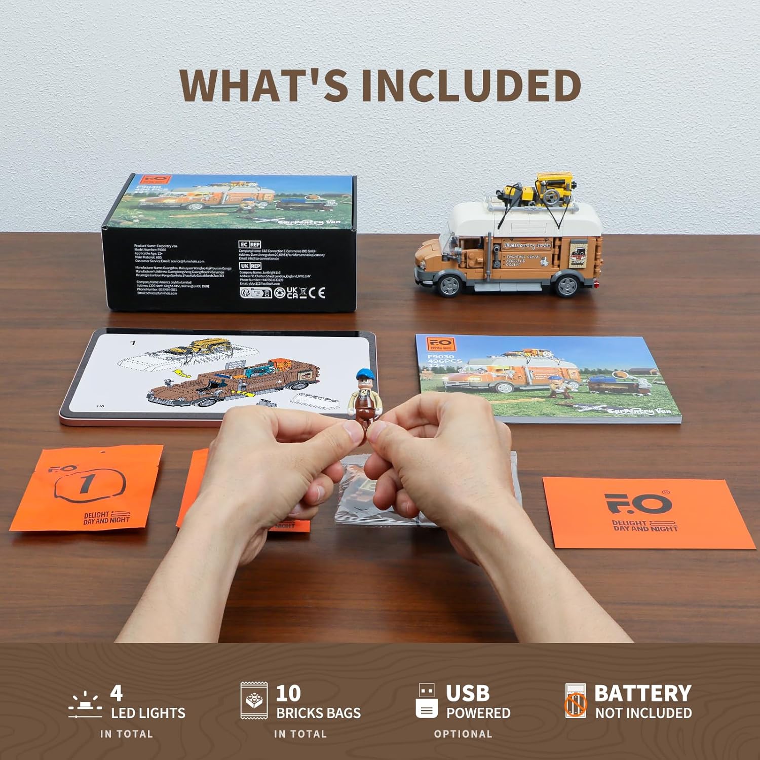 Funwhole Set Mattoncini Falegnameria e Illuminazione 496 pezzi - immagine 5