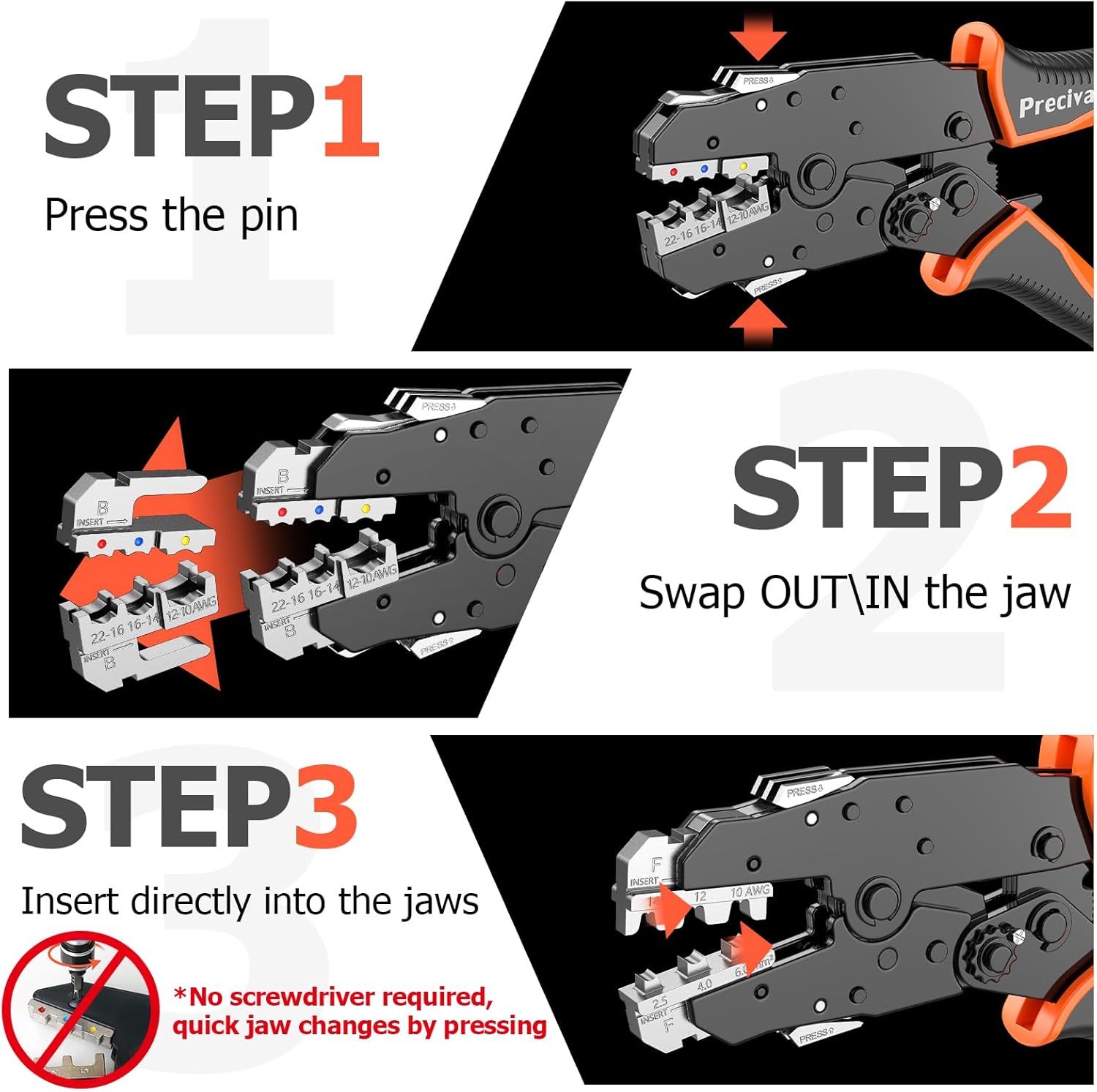 Preciva Set 6 Pinze a Crimpare con Ganasce Rapide - immagine 4