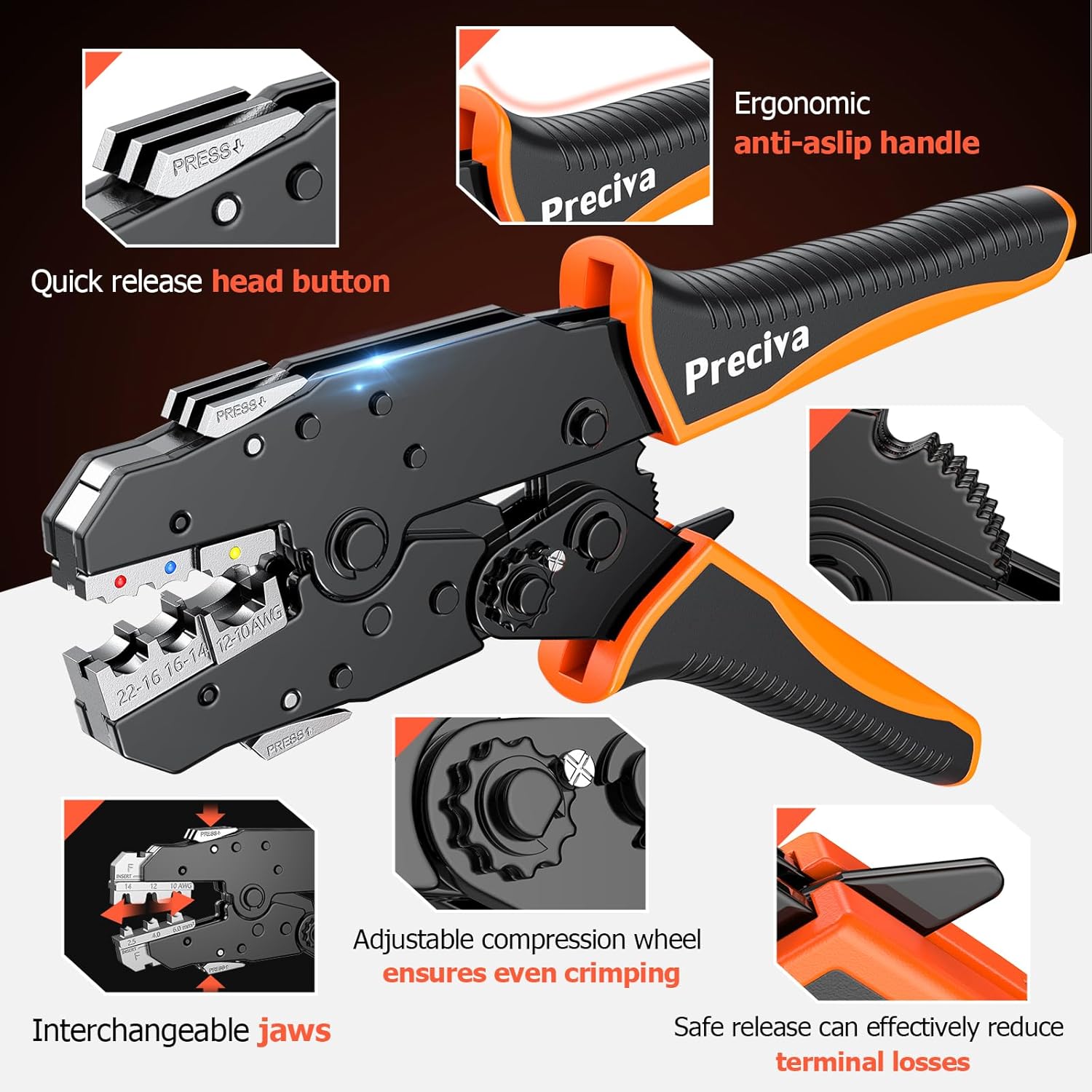 Preciva Set 6 Pinze a Crimpare con Ganasce Rapide - immagine 6