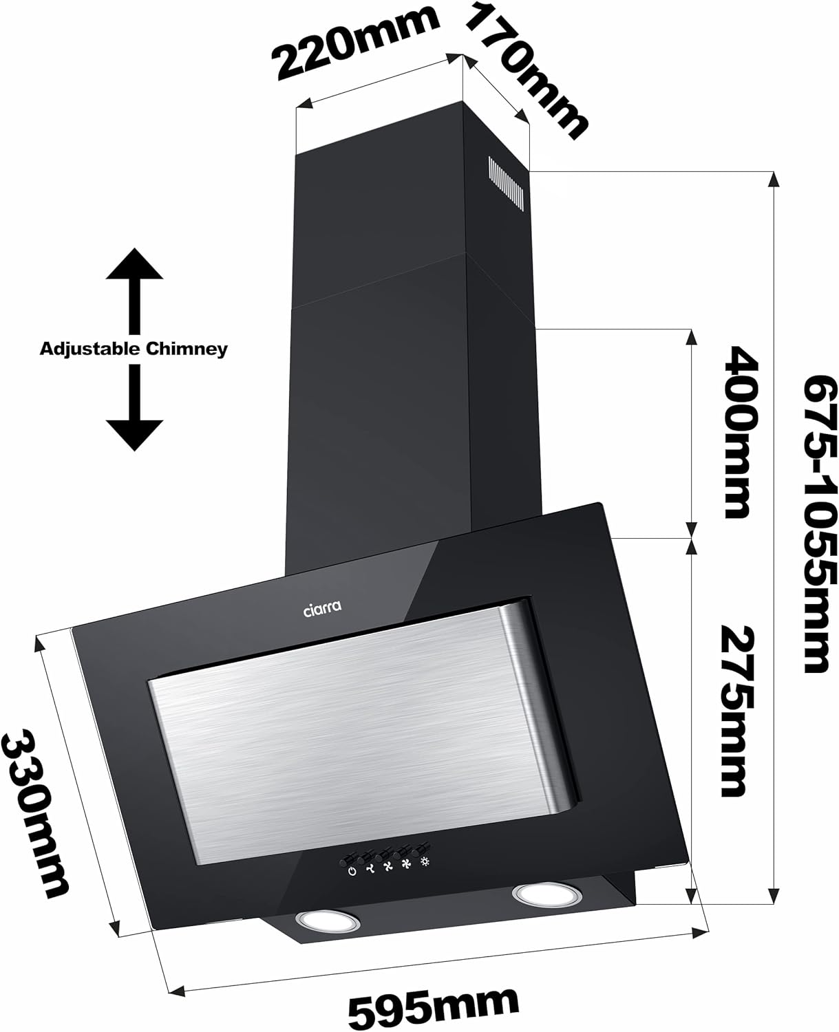 Ciarra CBCB6736D Cappa Aspirante Inclinata 60cm Nera Classe A - immagine 5