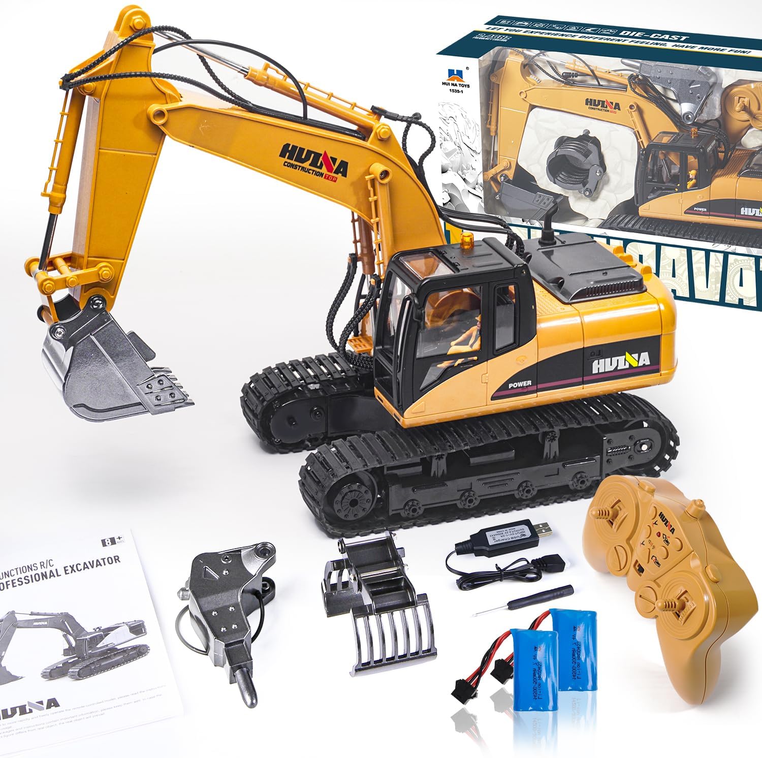 Escavatore RC in Metallo 1:14 con Telecomando 3 in 1 - immagine 1