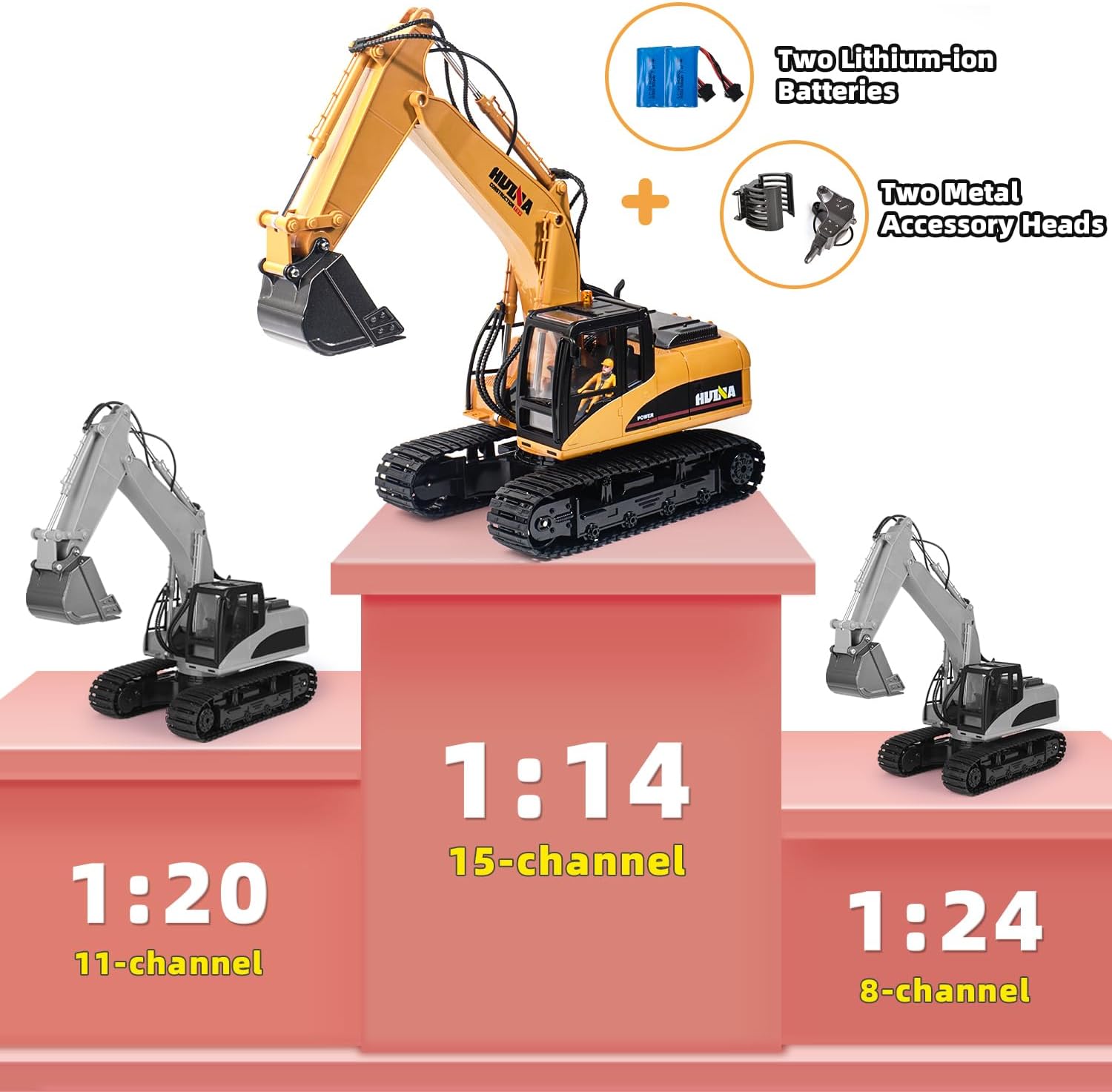 Escavatore RC in Metallo 1:14 con Telecomando 3 in 1 - immagine 2