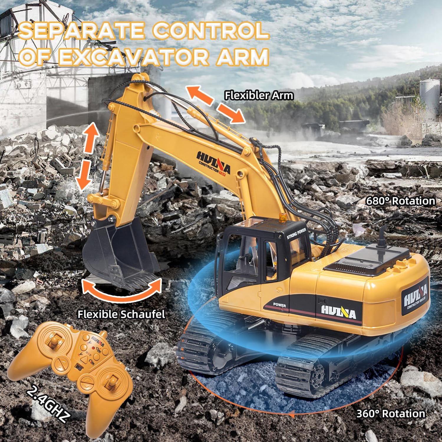 Escavatore RC in Metallo 1:14 con Telecomando 3 in 1 - immagine 3