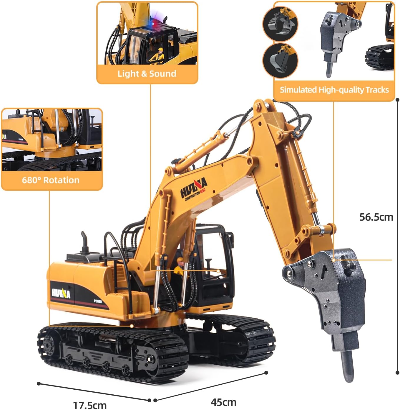 Escavatore RC in Metallo 1:14 con Telecomando 3 in 1 - immagine 4