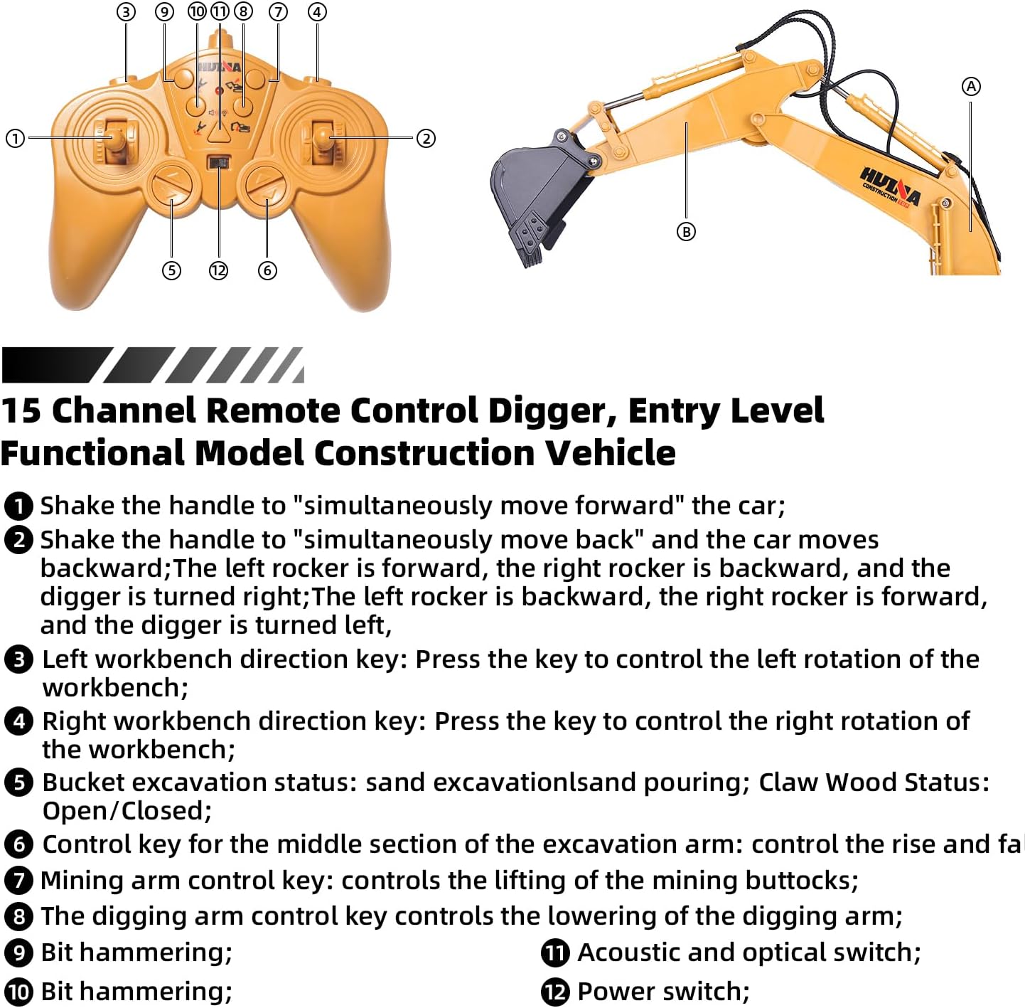 Escavatore RC in Metallo 1:14 con Telecomando 3 in 1 - immagine 7
