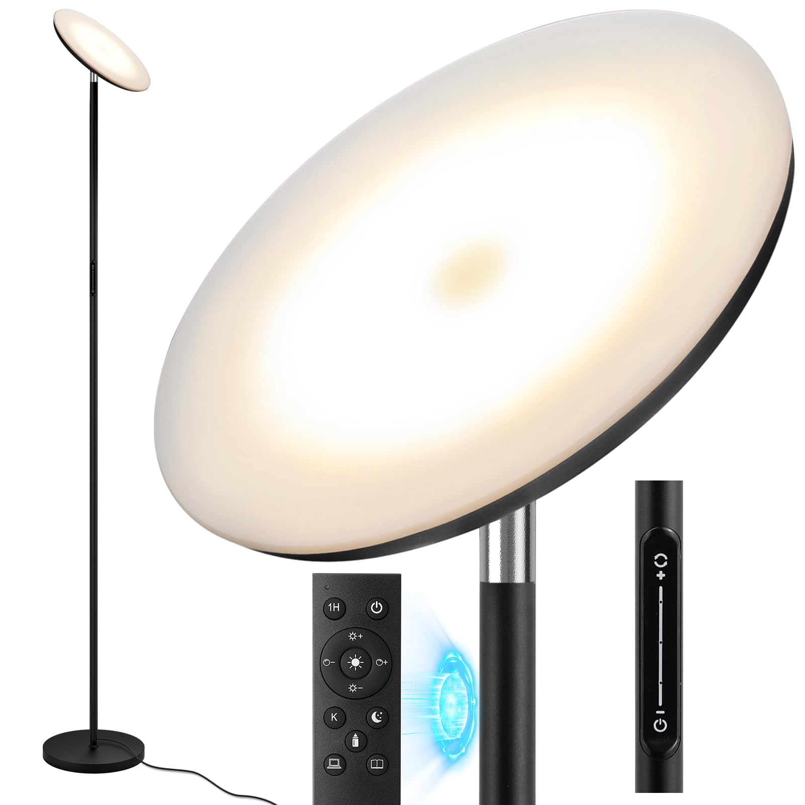 PreeOtti Lampada da Terra LED 36W Dimmerabile, Nera