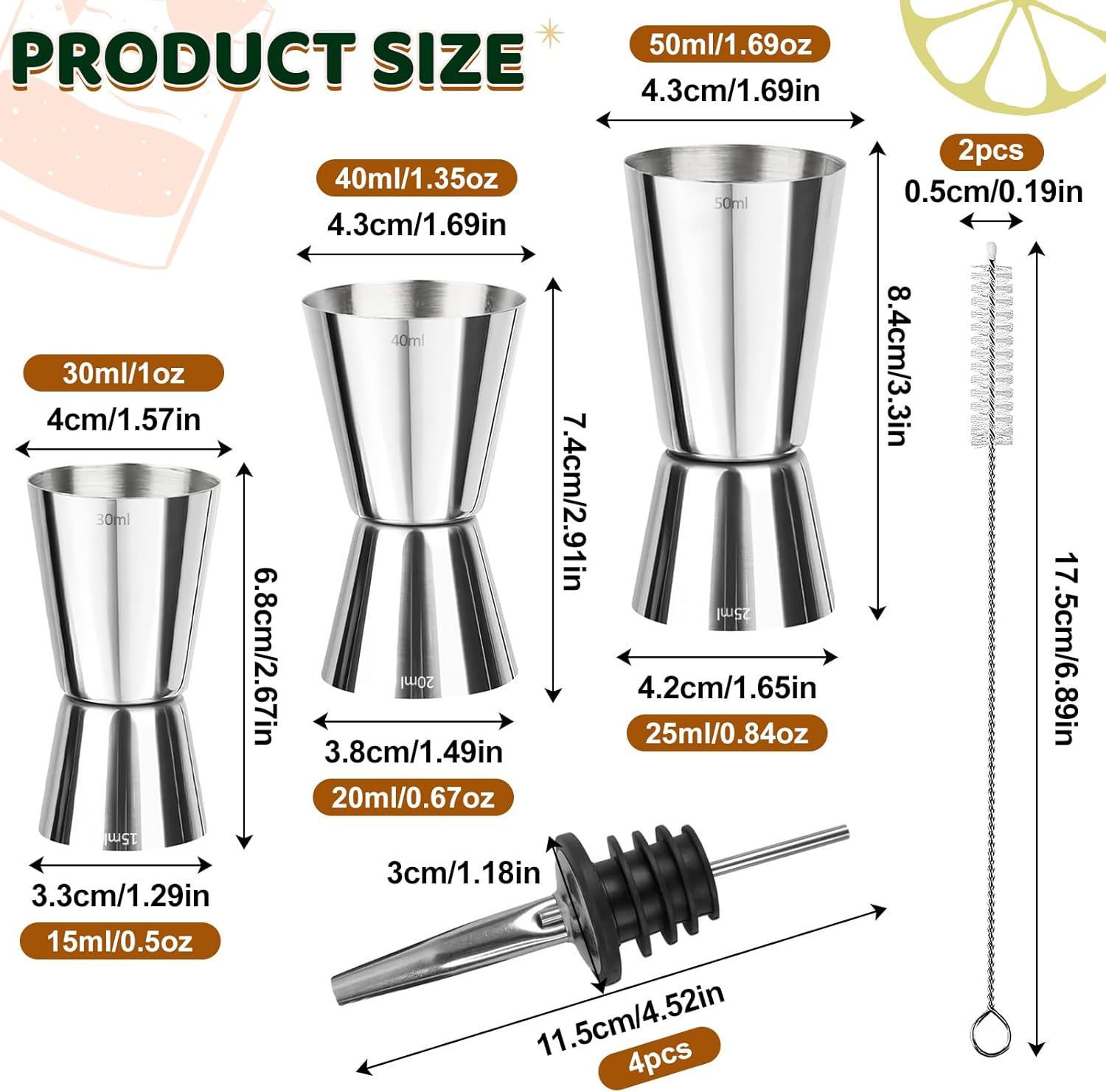 Misurino Cocktail Acciaio Inox Doppio 3 Pezzi - immagine 2