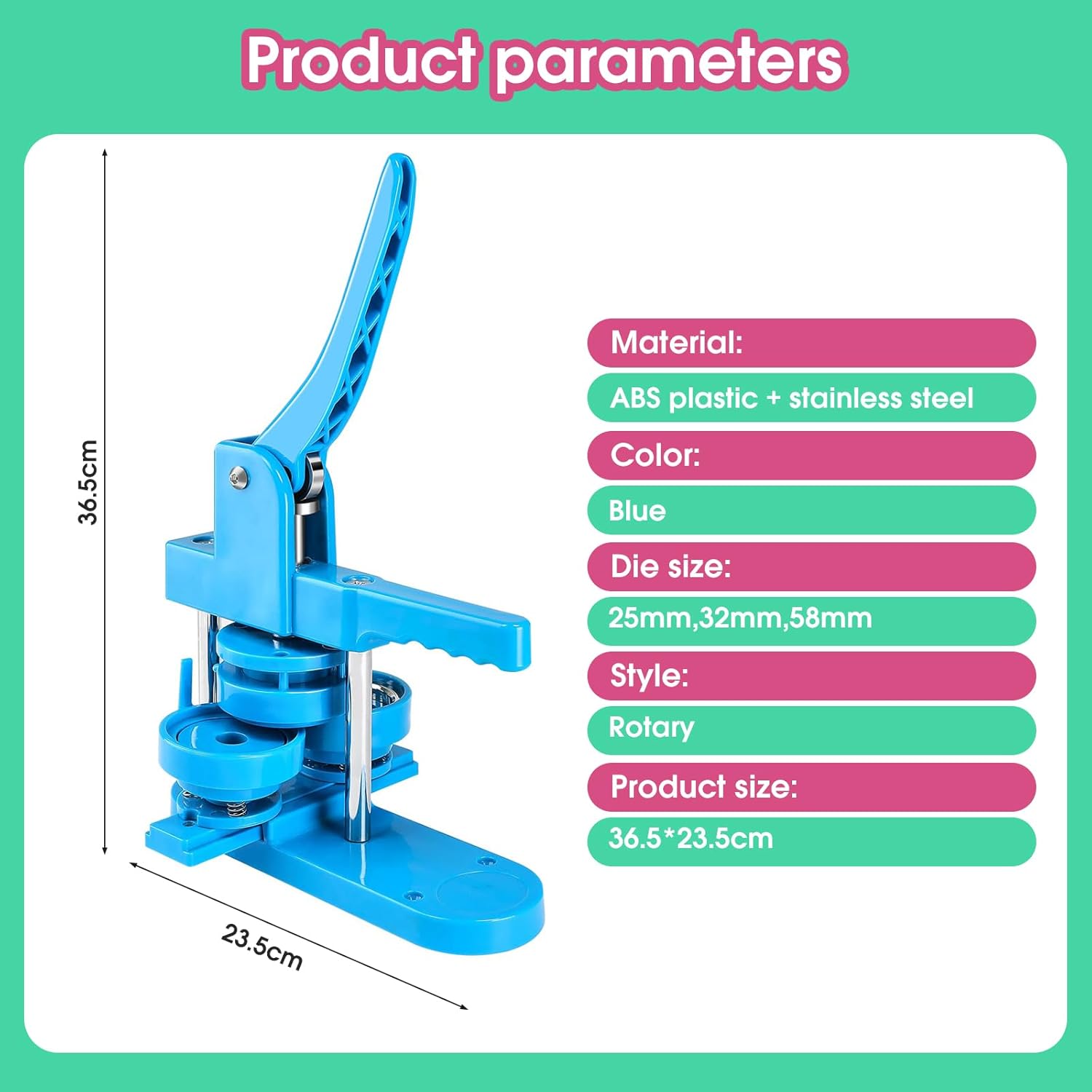 Button Maker Machine Fai da Te per Badge, Blu - immagine 2