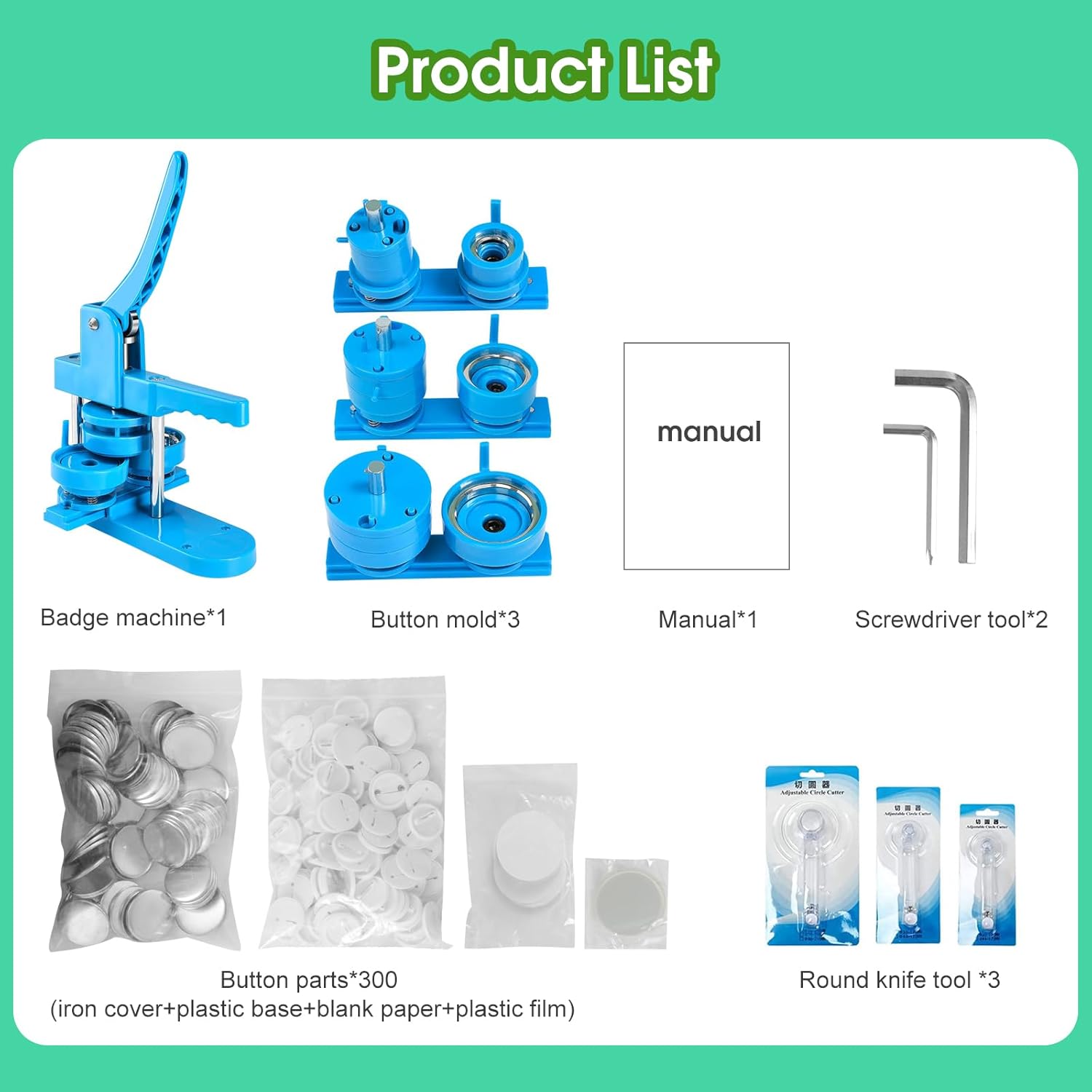 Button Maker Machine Fai da Te per Badge, Blu - immagine 3