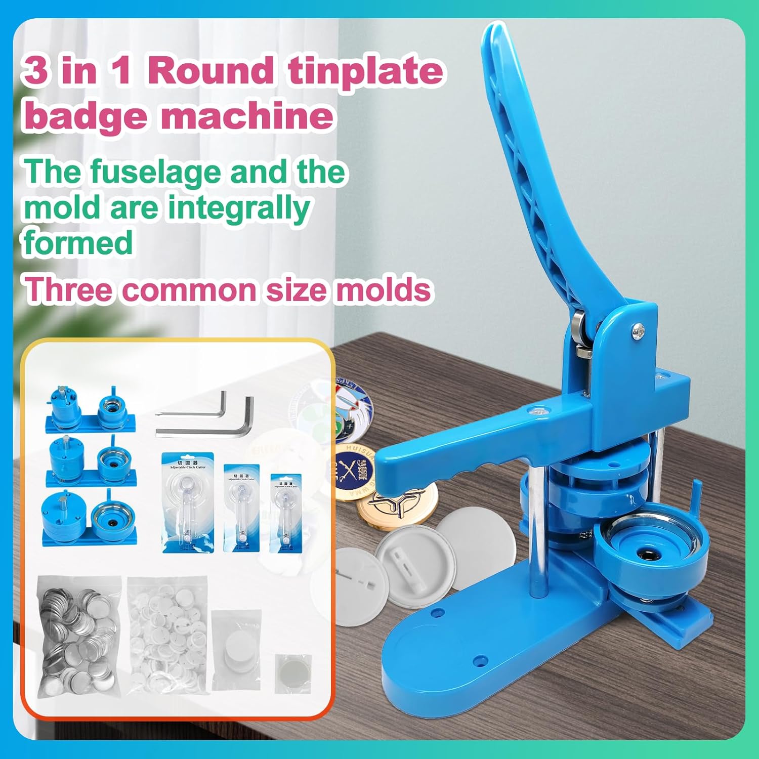 Button Maker Machine Fai da Te per Badge, Blu - immagine 4