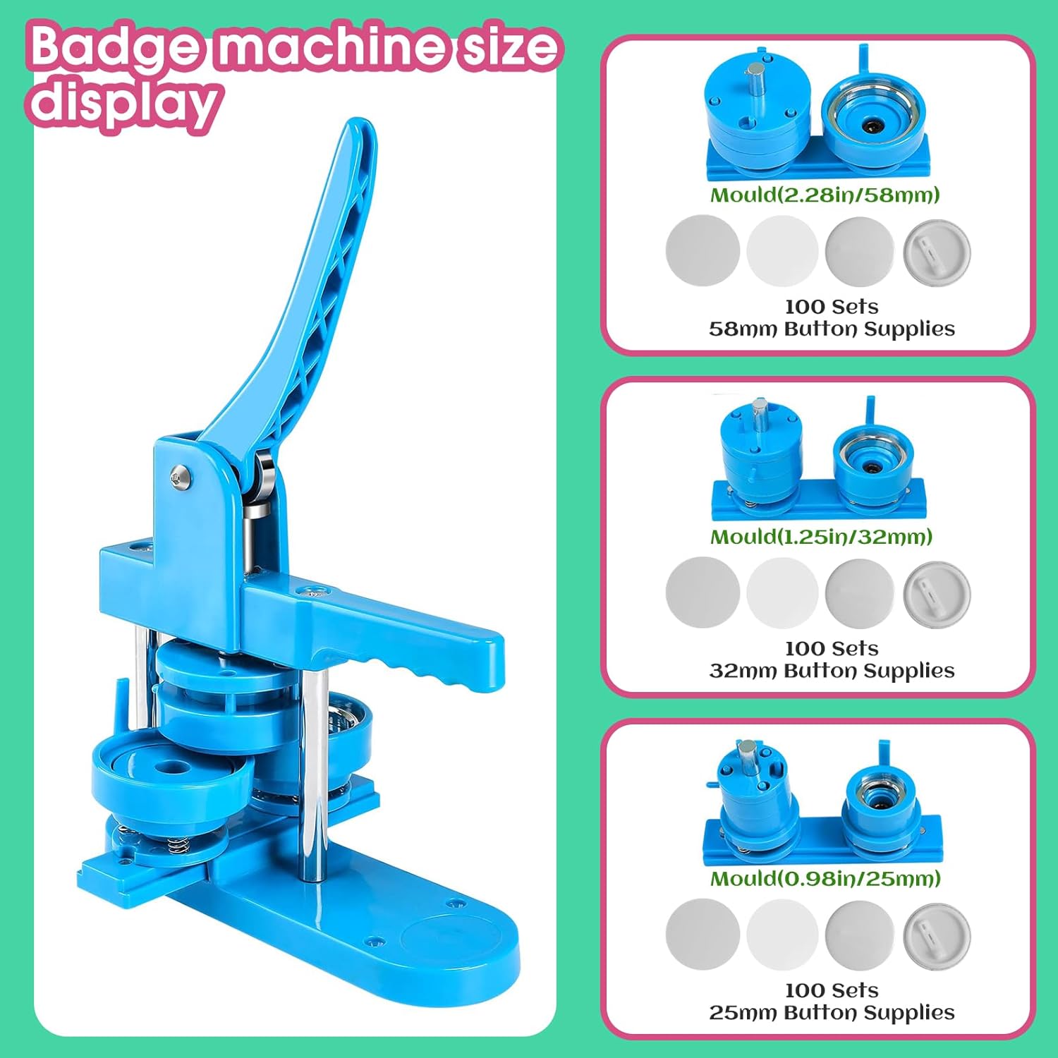 Button Maker Machine Fai da Te per Badge, Blu - immagine 7