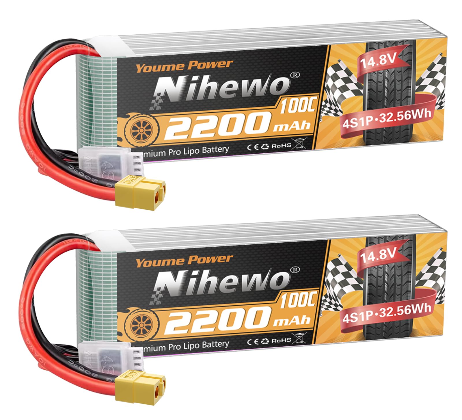 Nihewo 4S Lipo Batteria 14.8V 2200mAh 100C XT60 (2pz)