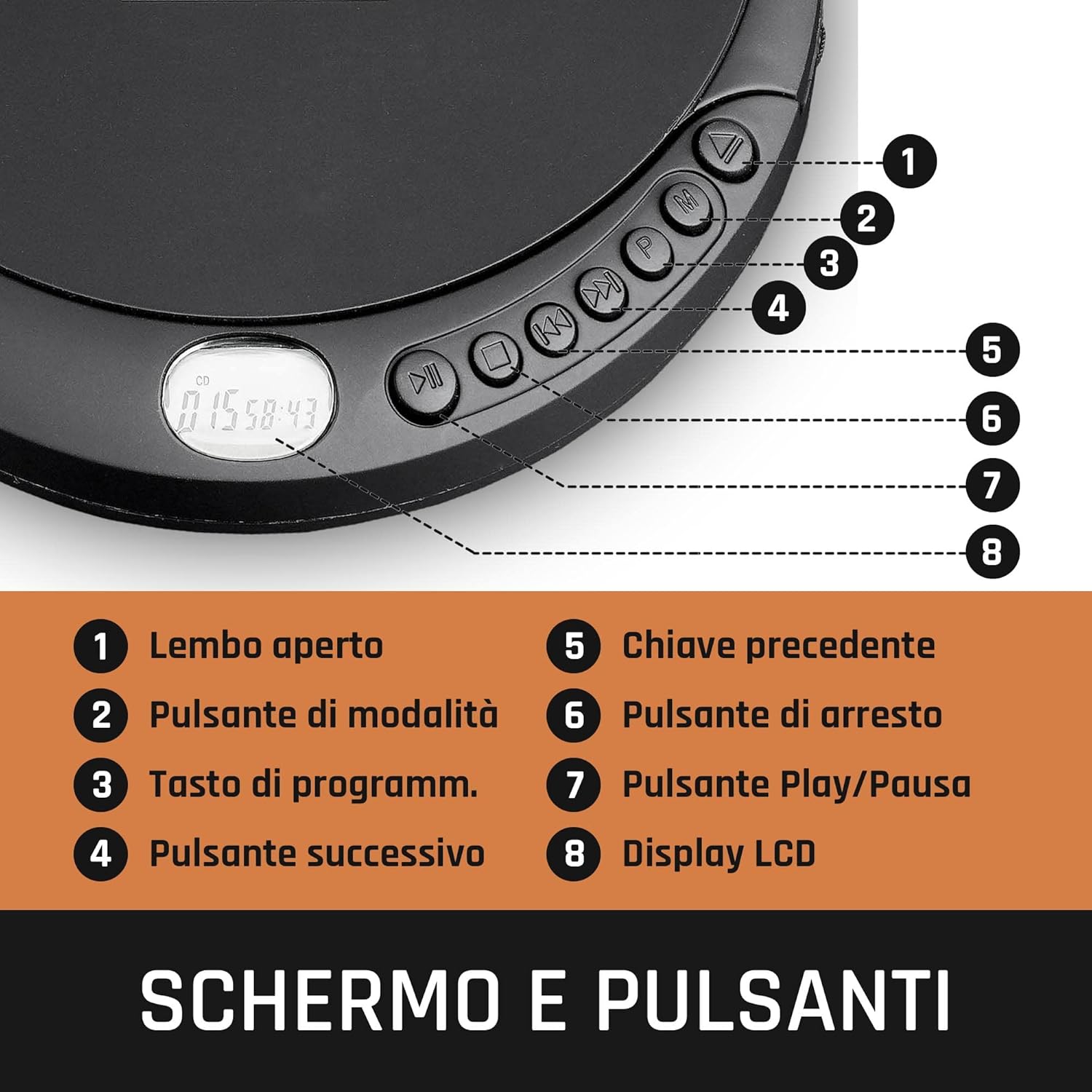 Lenco CD-200 Discman Lettore CD con display LCD e cuffie stereo, Nero - immagine 3